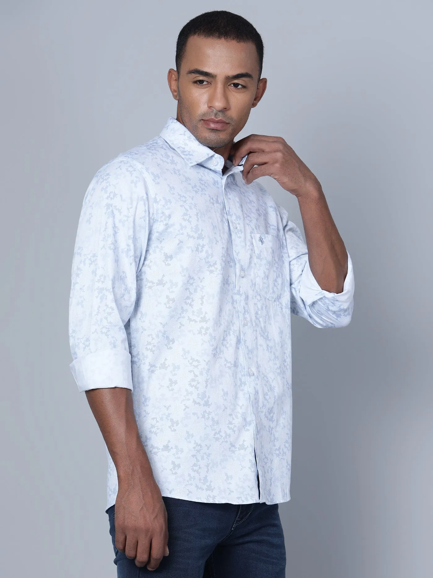 Men's Sky Blue Party Abstract Print Full Sleeve Shirt