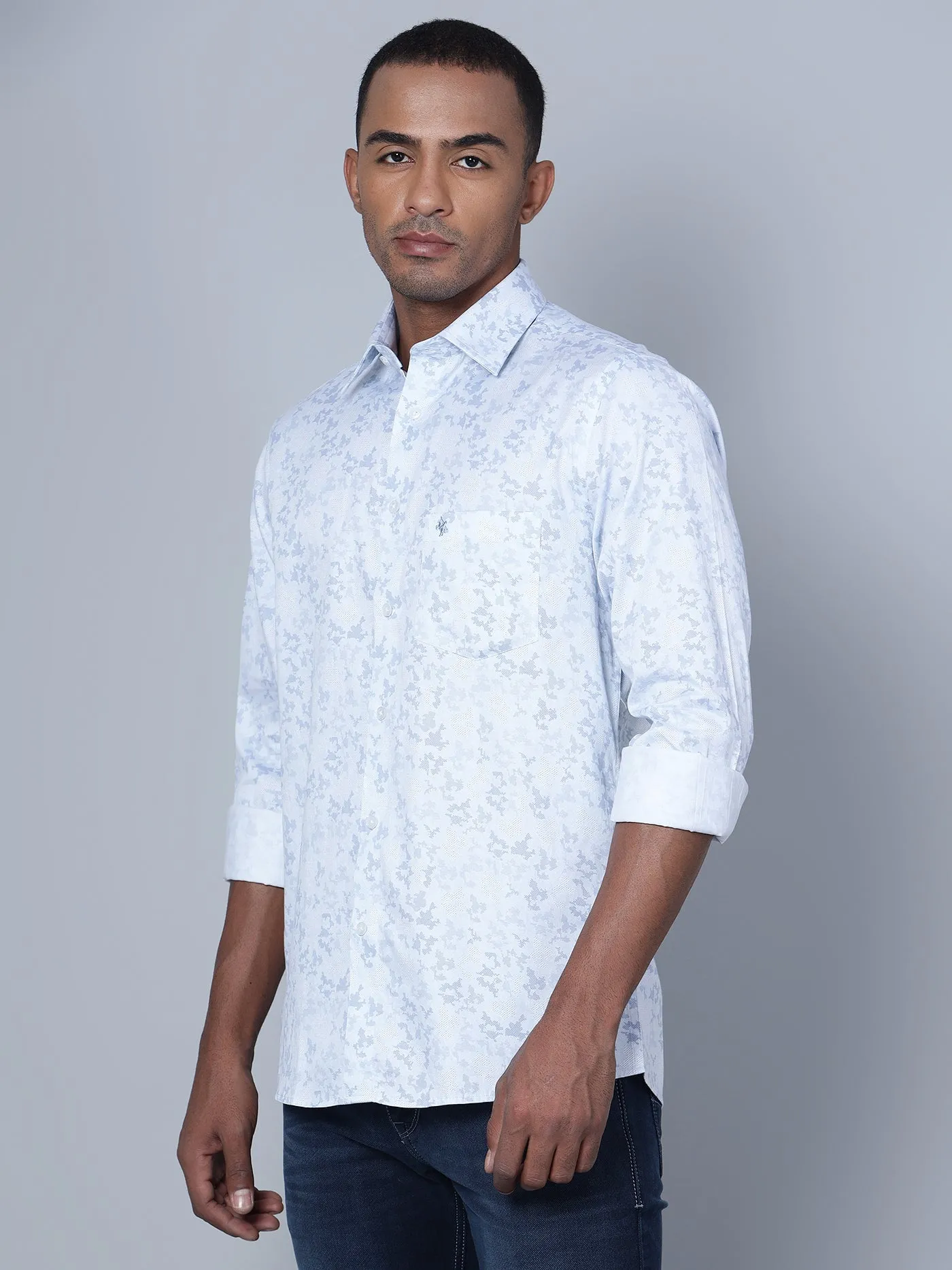 Men's Sky Blue Party Abstract Print Full Sleeve Shirt