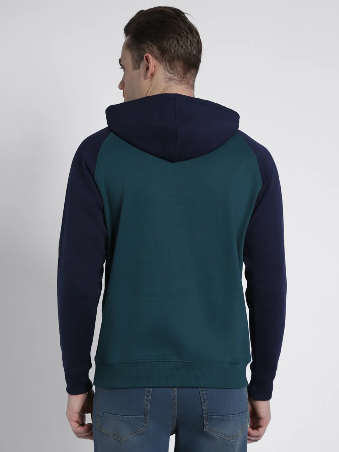 Men's Teal Colorblock Hooded Sweatshirt