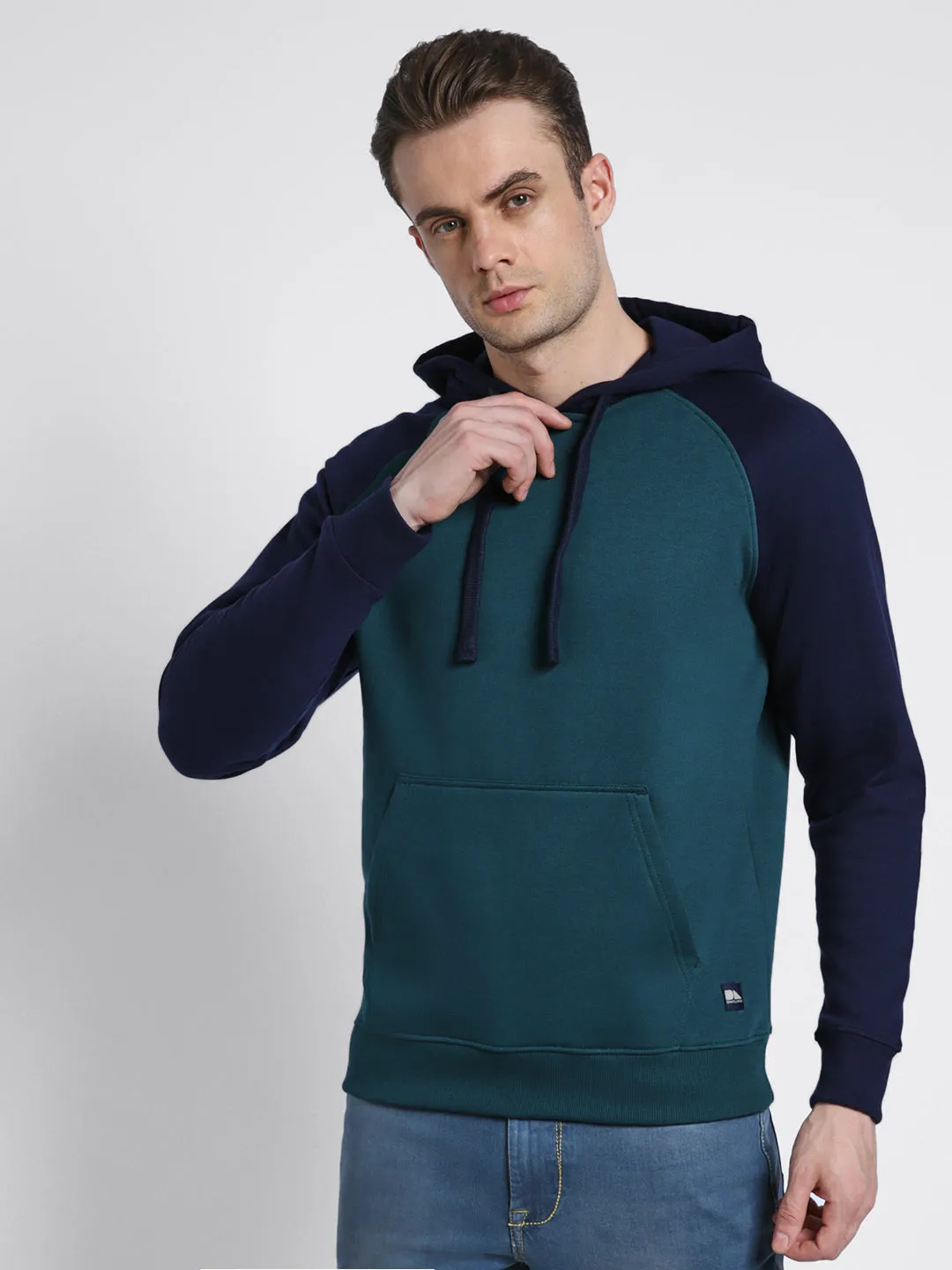 Men's Teal Colorblock Hooded Sweatshirt