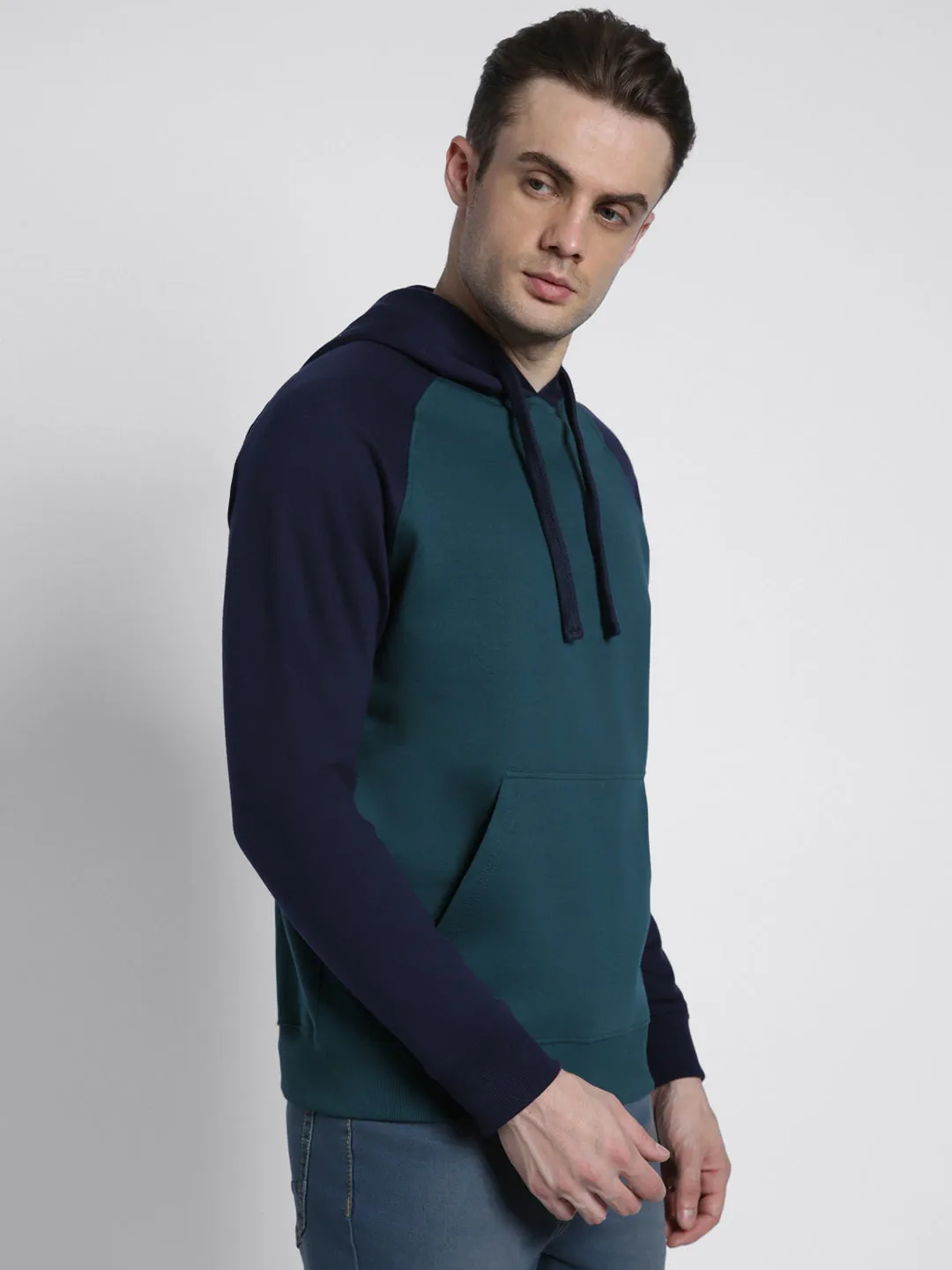 Men's Teal Colorblock Hooded Sweatshirt