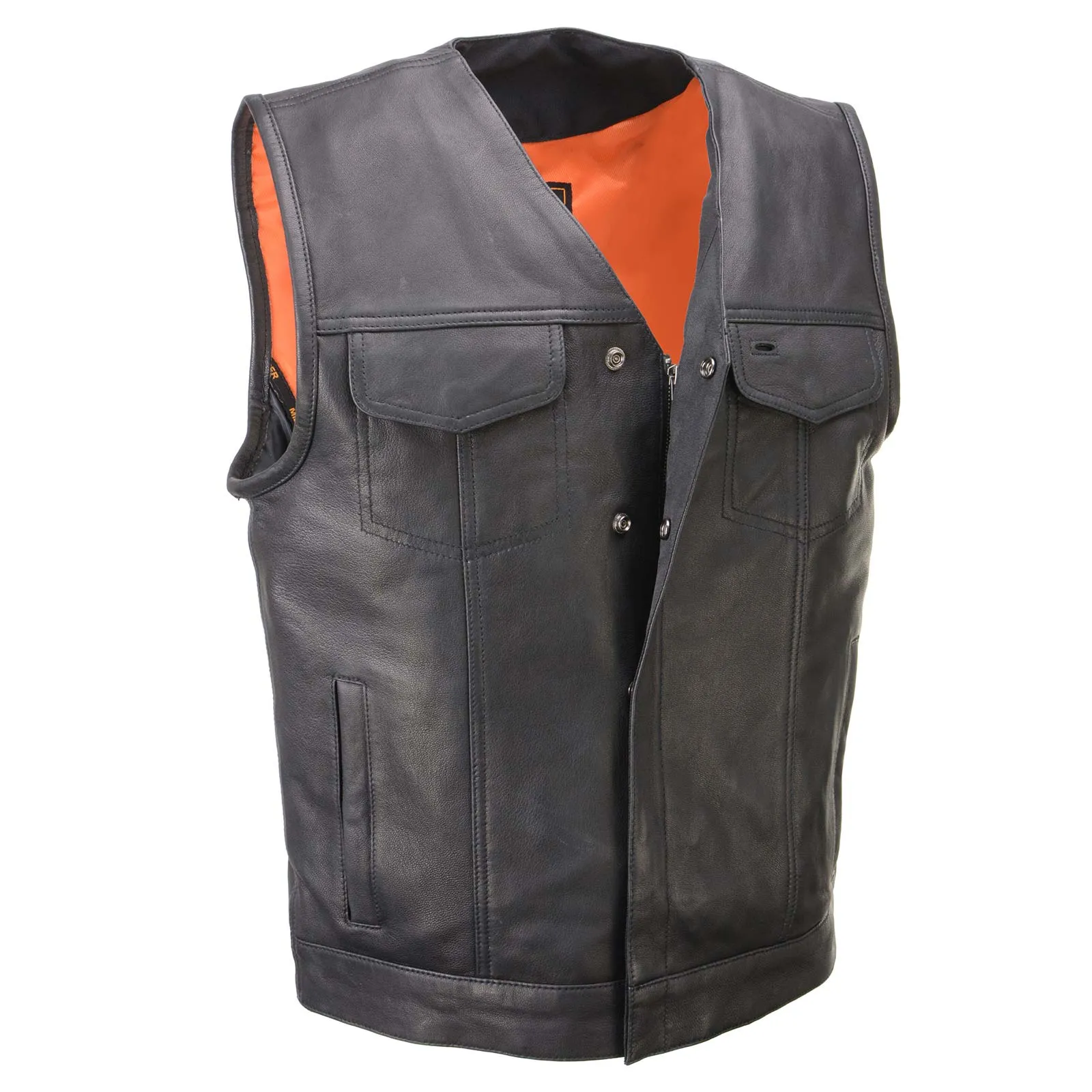 Milwaukee Leather MLM3503 Men's Pursuit Black Premium Goat Leather V Neck Club Style Motorcycle Rider Vest