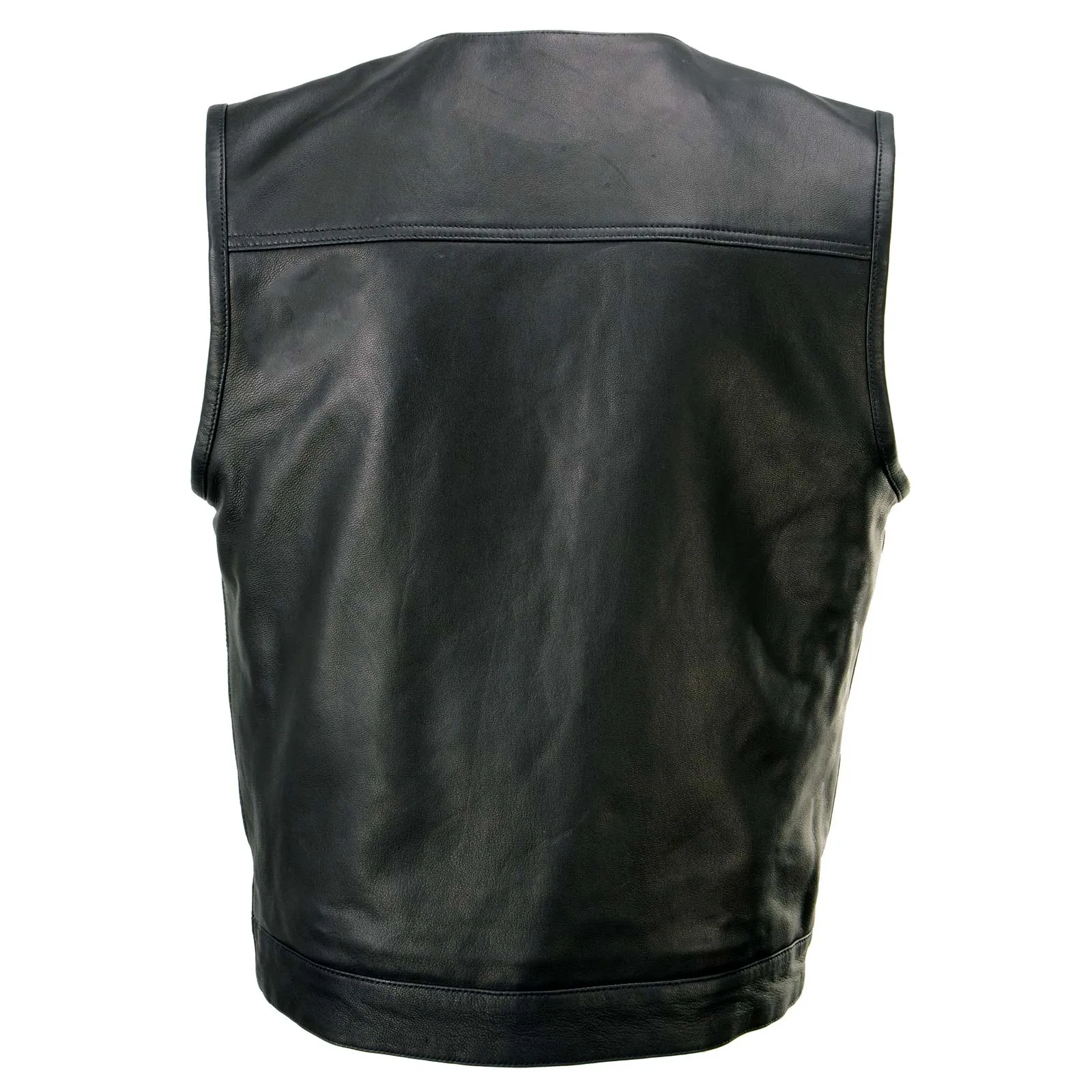 Milwaukee Leather MLM3503 Men's Pursuit Black Premium Goat Leather V Neck Club Style Motorcycle Rider Vest