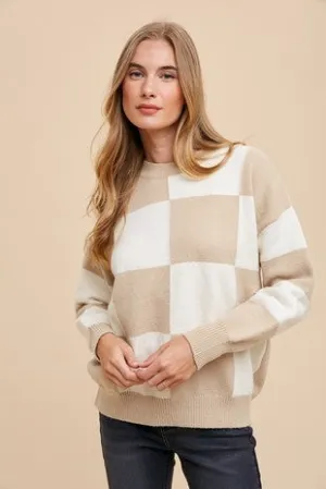 Mocha Checkerboard Sweater