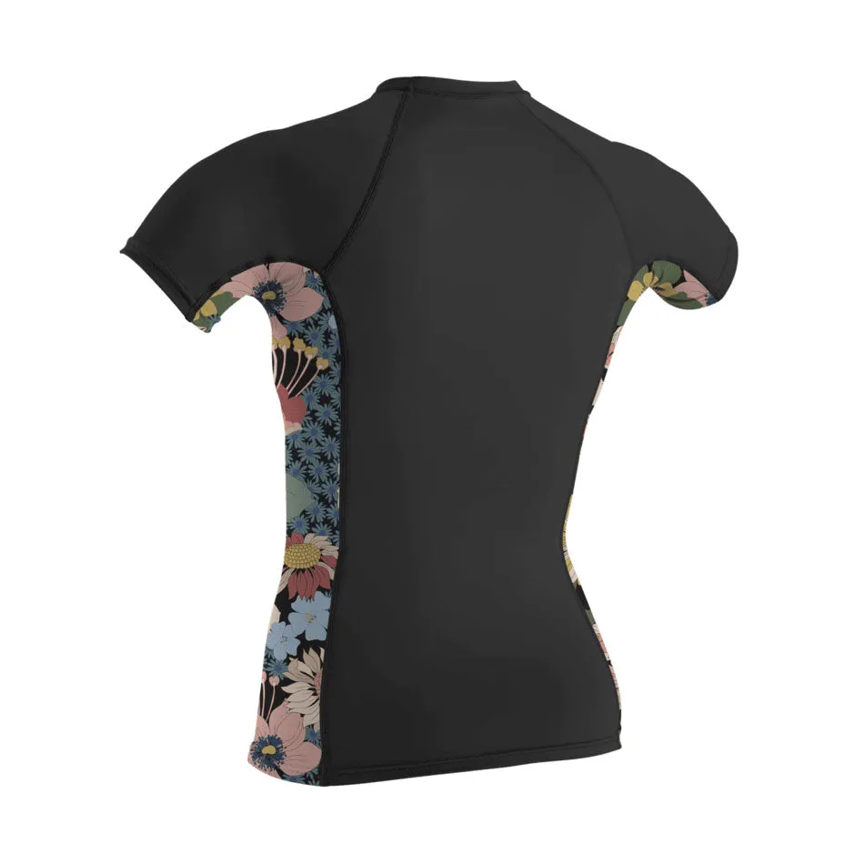 O'Neill Womens Side Print S/S Rash Guard - Black/Demifloral