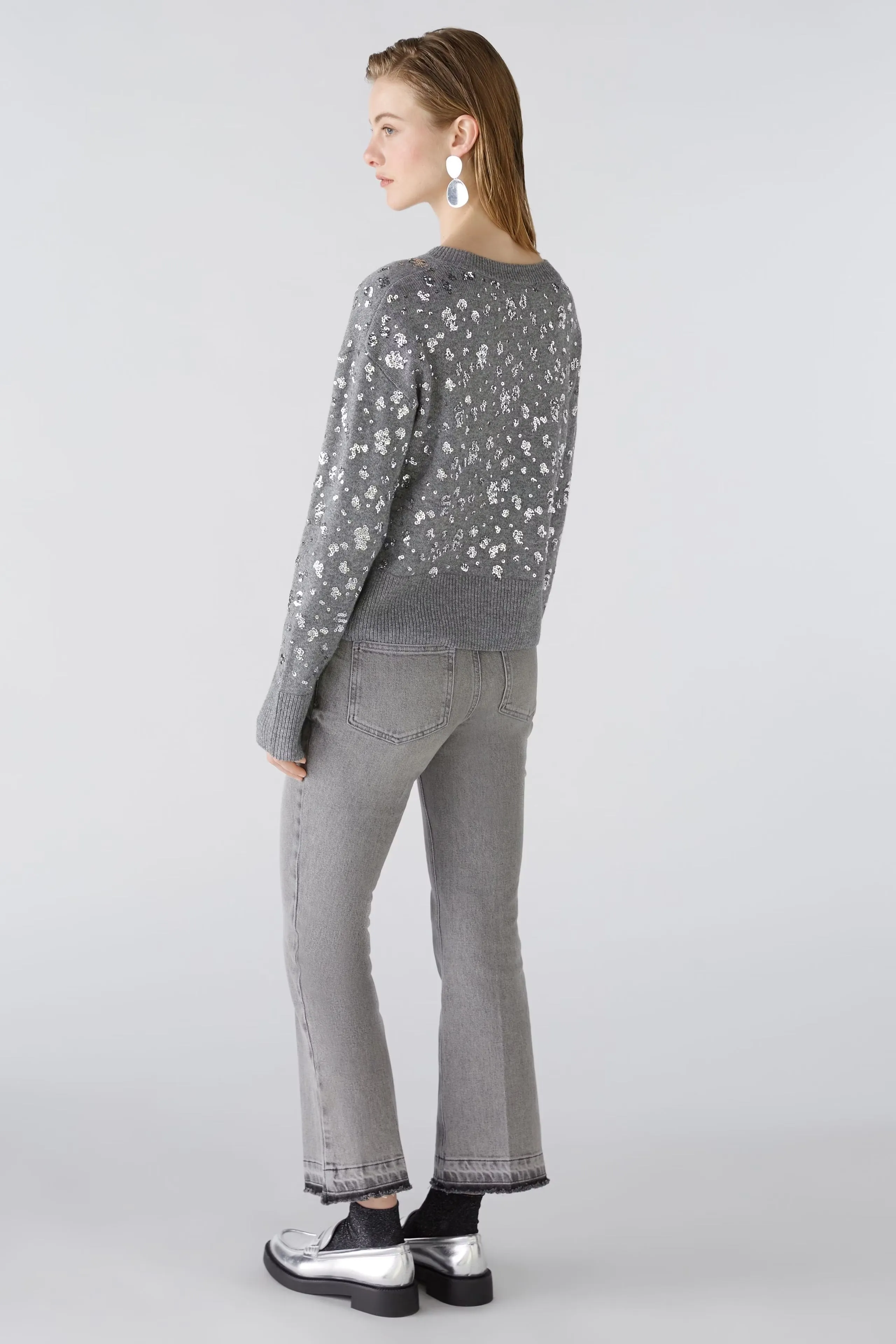 Oui Shiny Sequined Knit Sweater Grey