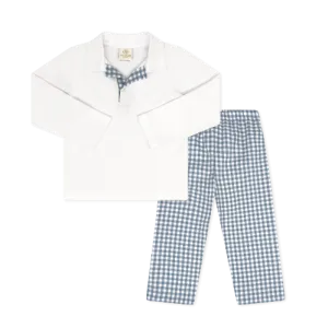 Parker Polo Pant Set | Stone Blue Check