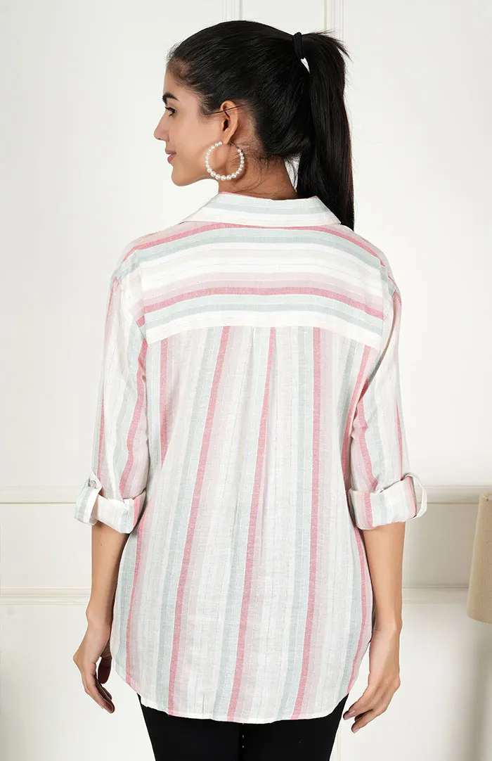 Patel Striped Casual Long Sleeve Stylish V-Neck Shirts with Pocket