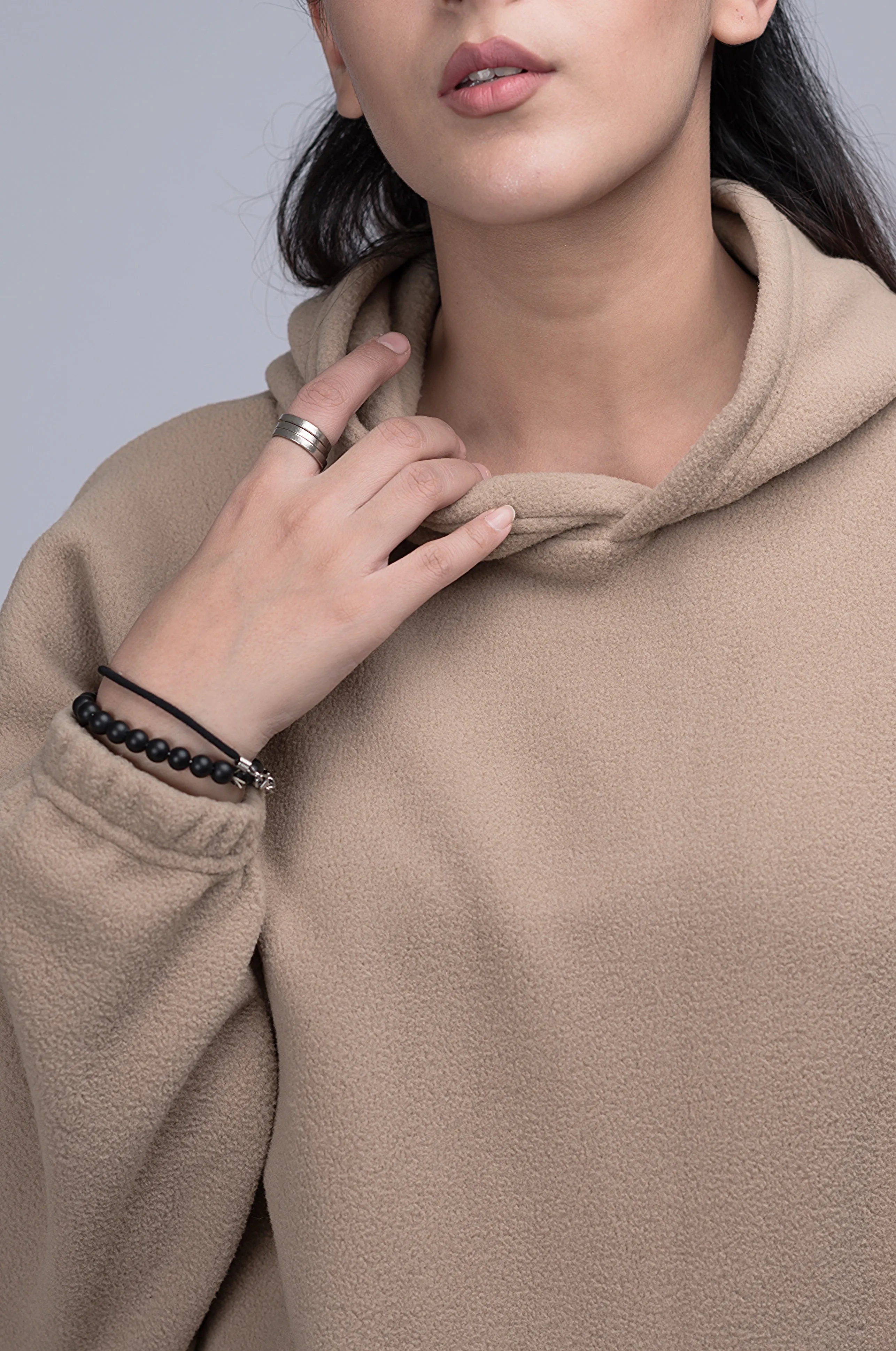 Polar Fleece Drop Shoulder Oversized Hood Beige