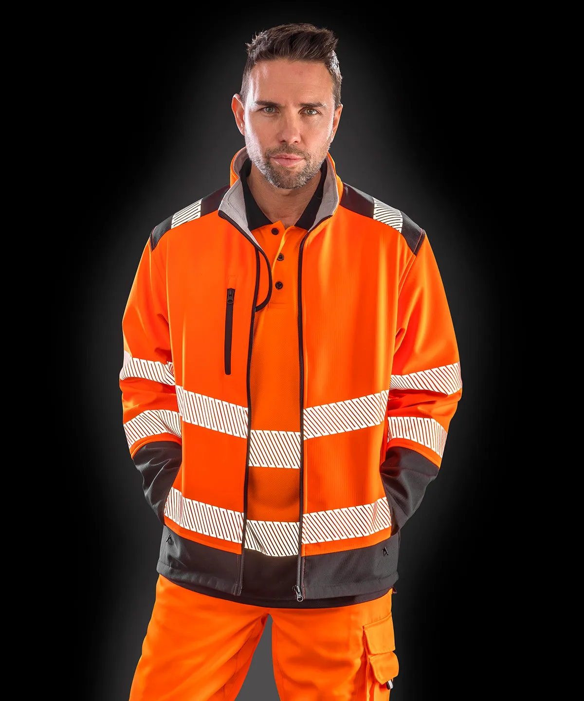 Printable ripstop safety softshell | Fluorescent Orange/Black