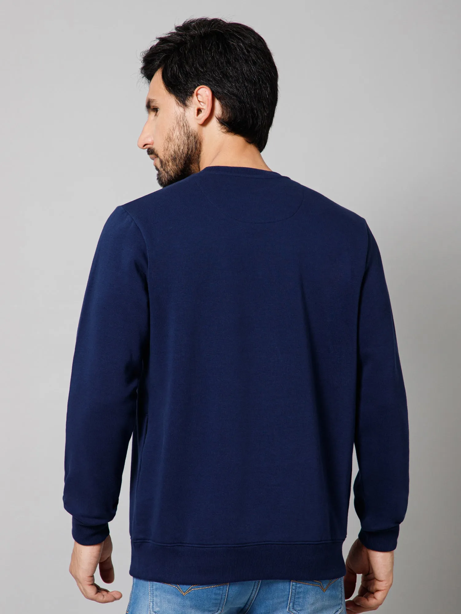 Printed Blue Full Sleeves Round Neck Regular Fit Casual Sweatshirt For Men