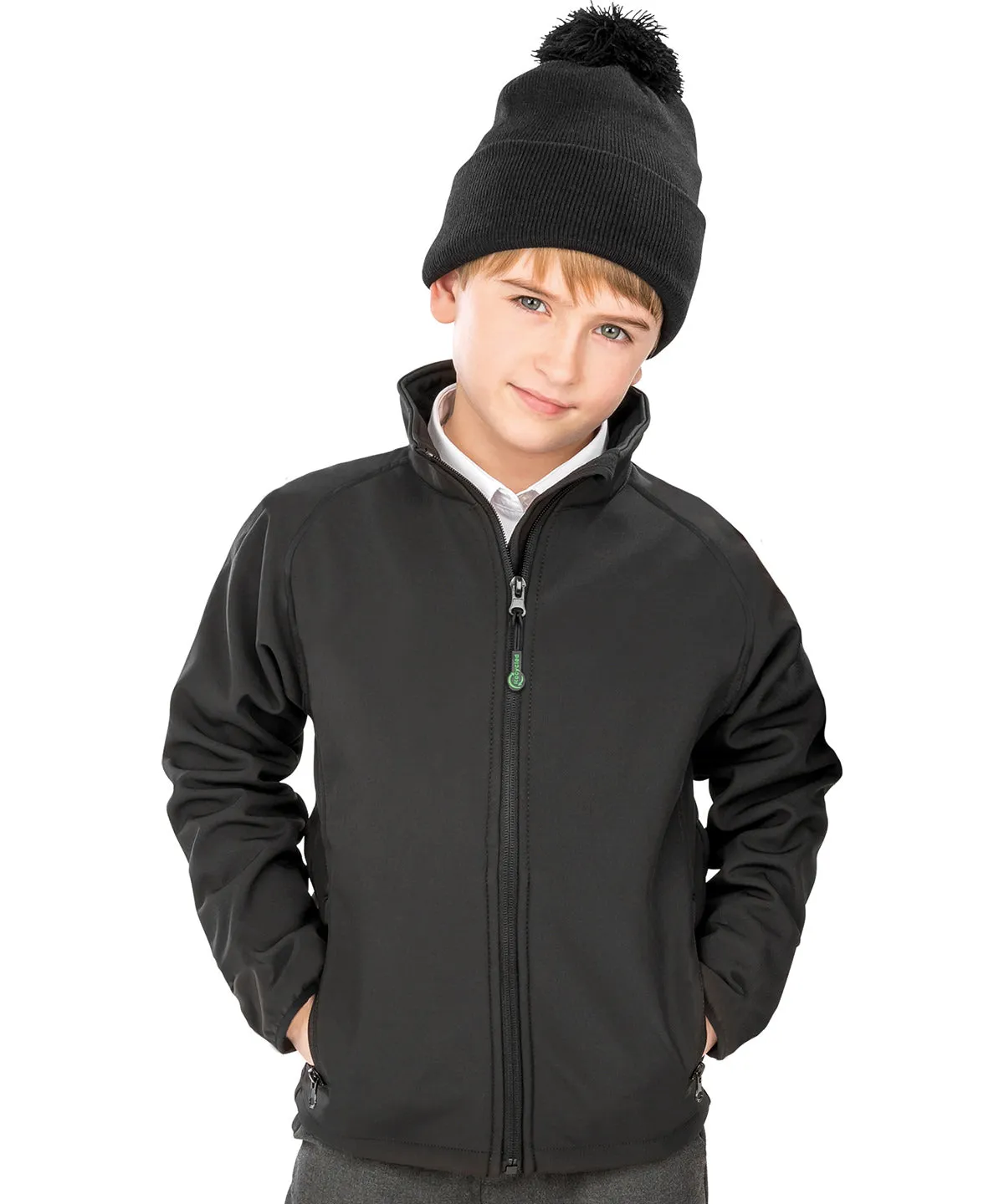 Recycled 2-layer printable junior softshell | Black