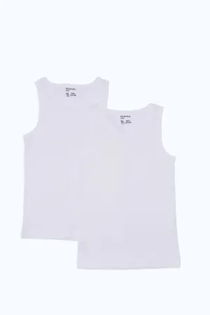 Senior Boys White Sleeveless Basic Vest (Pack Of 2)