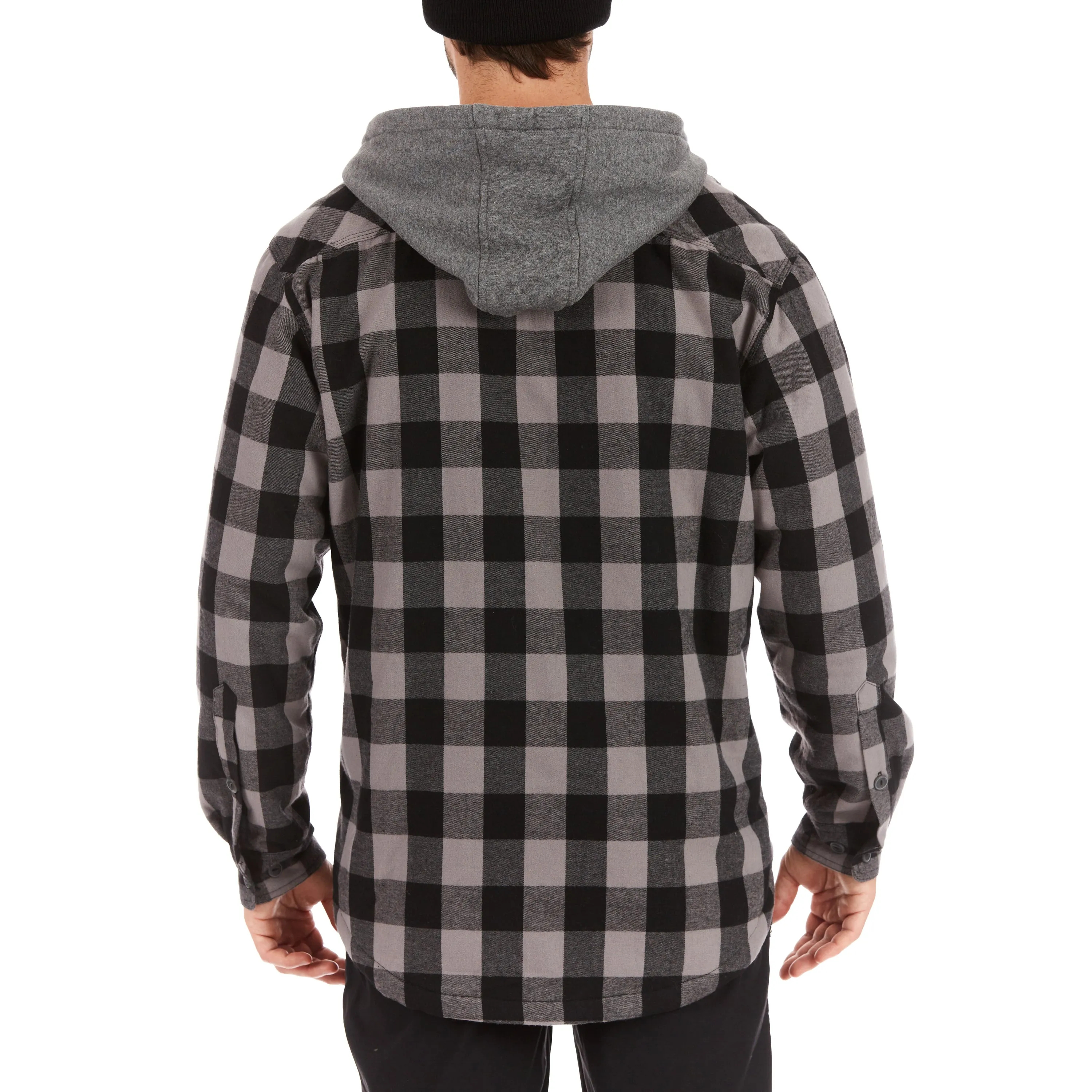 SHERPA-LINED HOODED FLANNEL SHIRT-JACKET