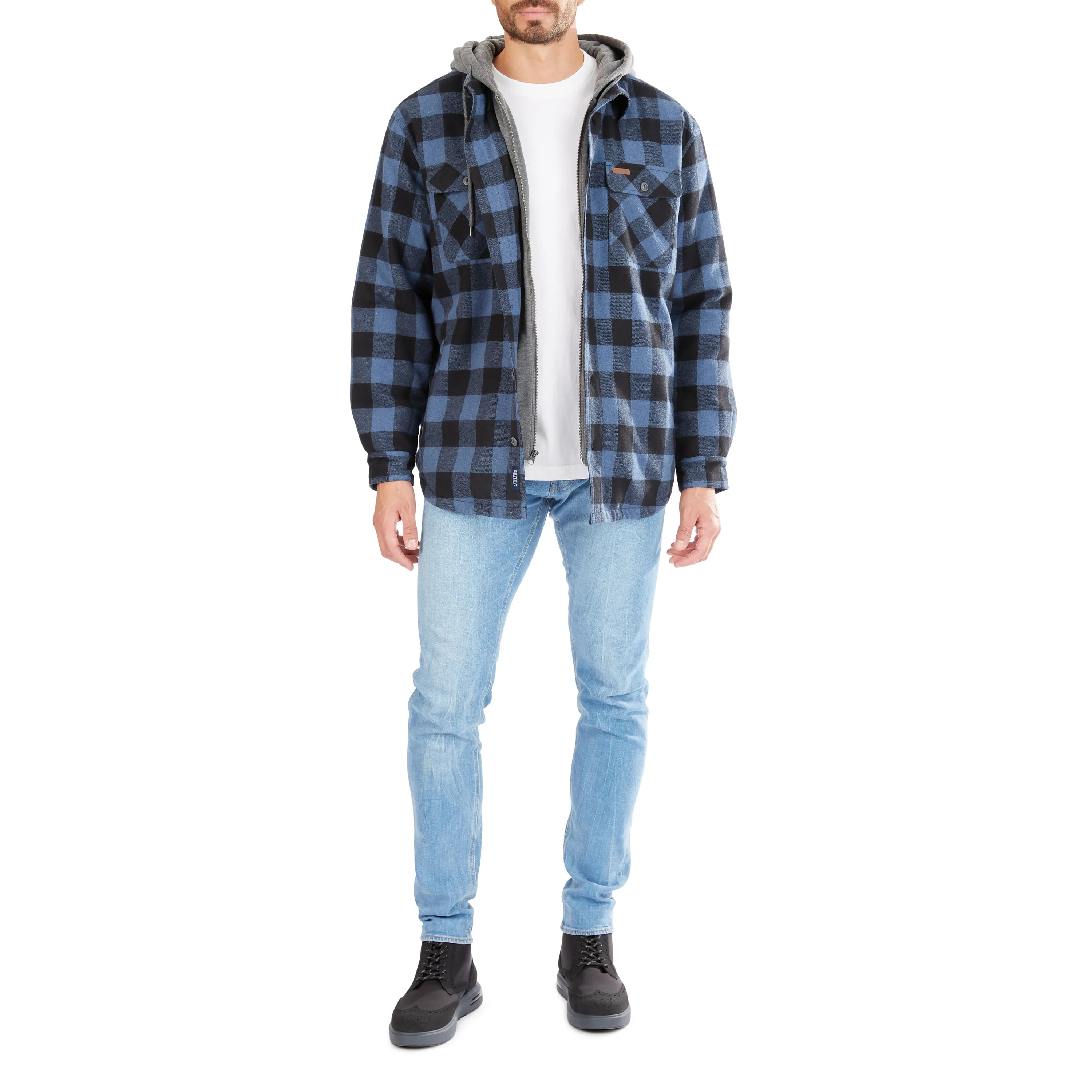 SHERPA-LINED HOODED FLANNEL SHIRT-JACKET