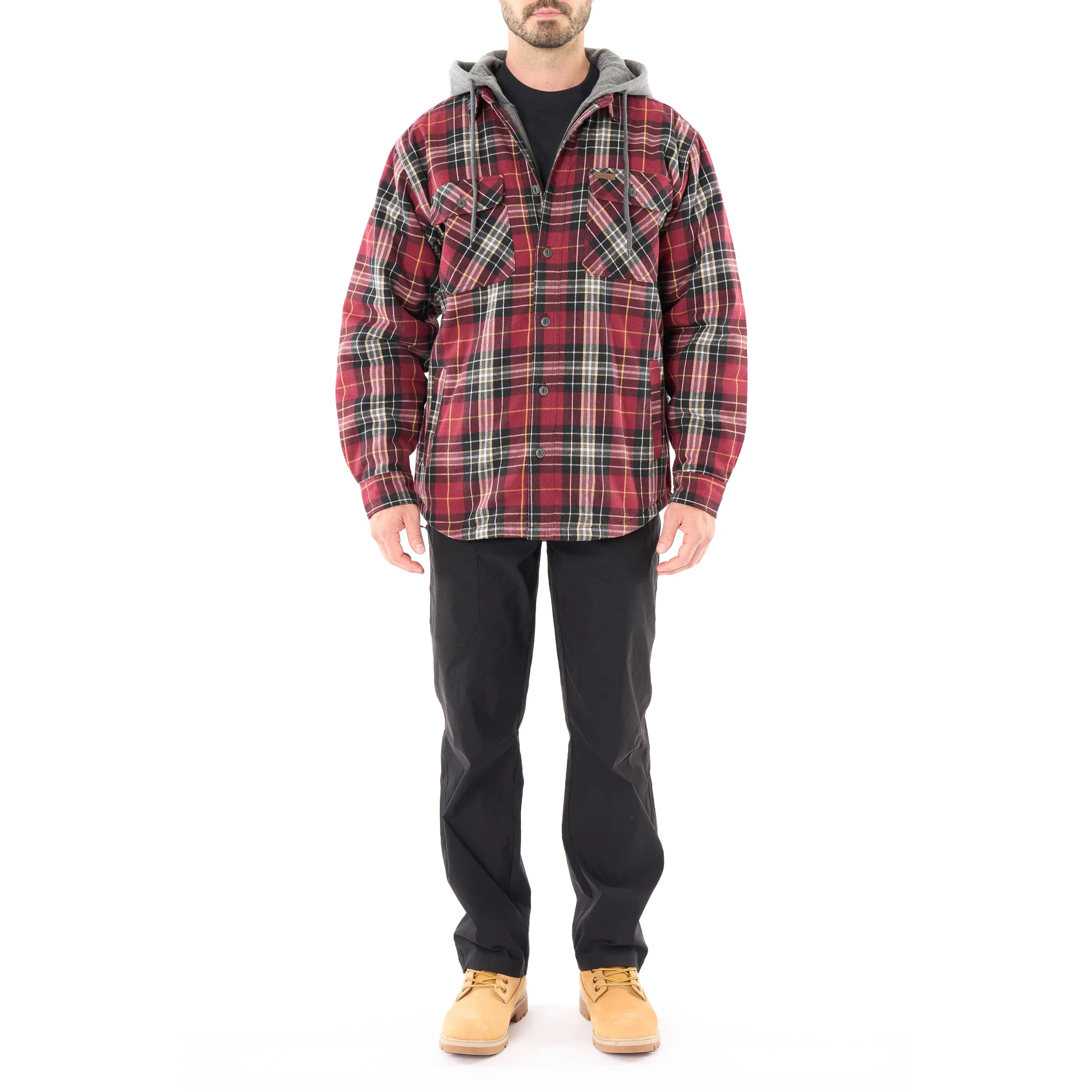 SHERPA-LINED HOODED FLANNEL SHIRT-JACKET