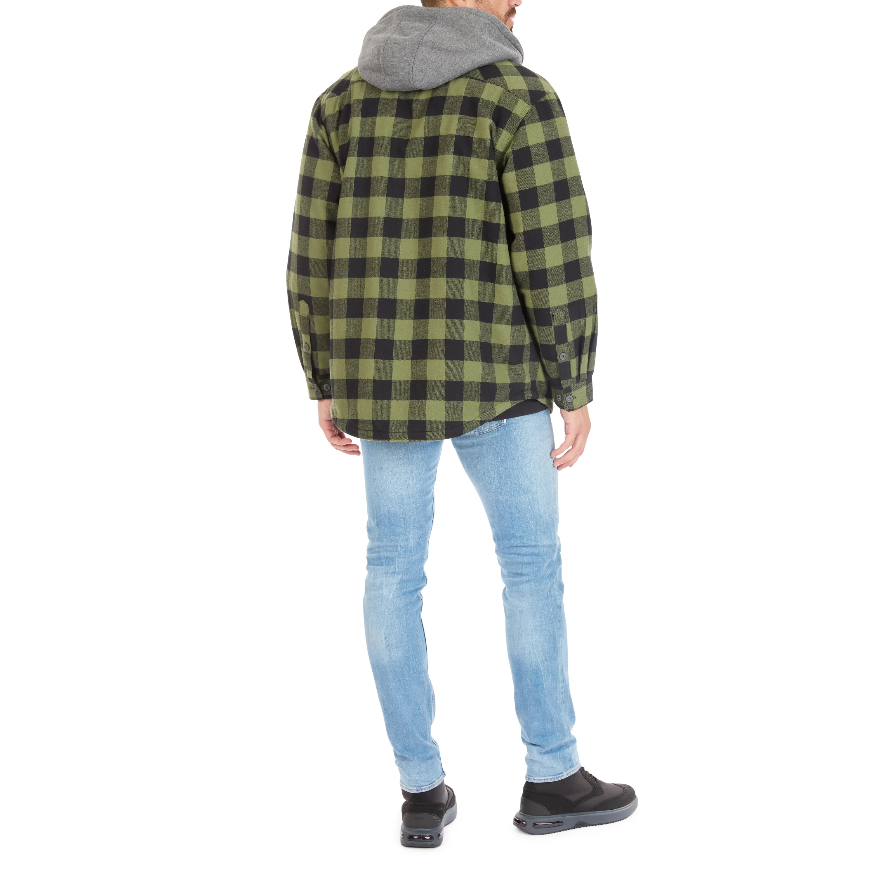 SHERPA-LINED HOODED FLANNEL SHIRT-JACKET