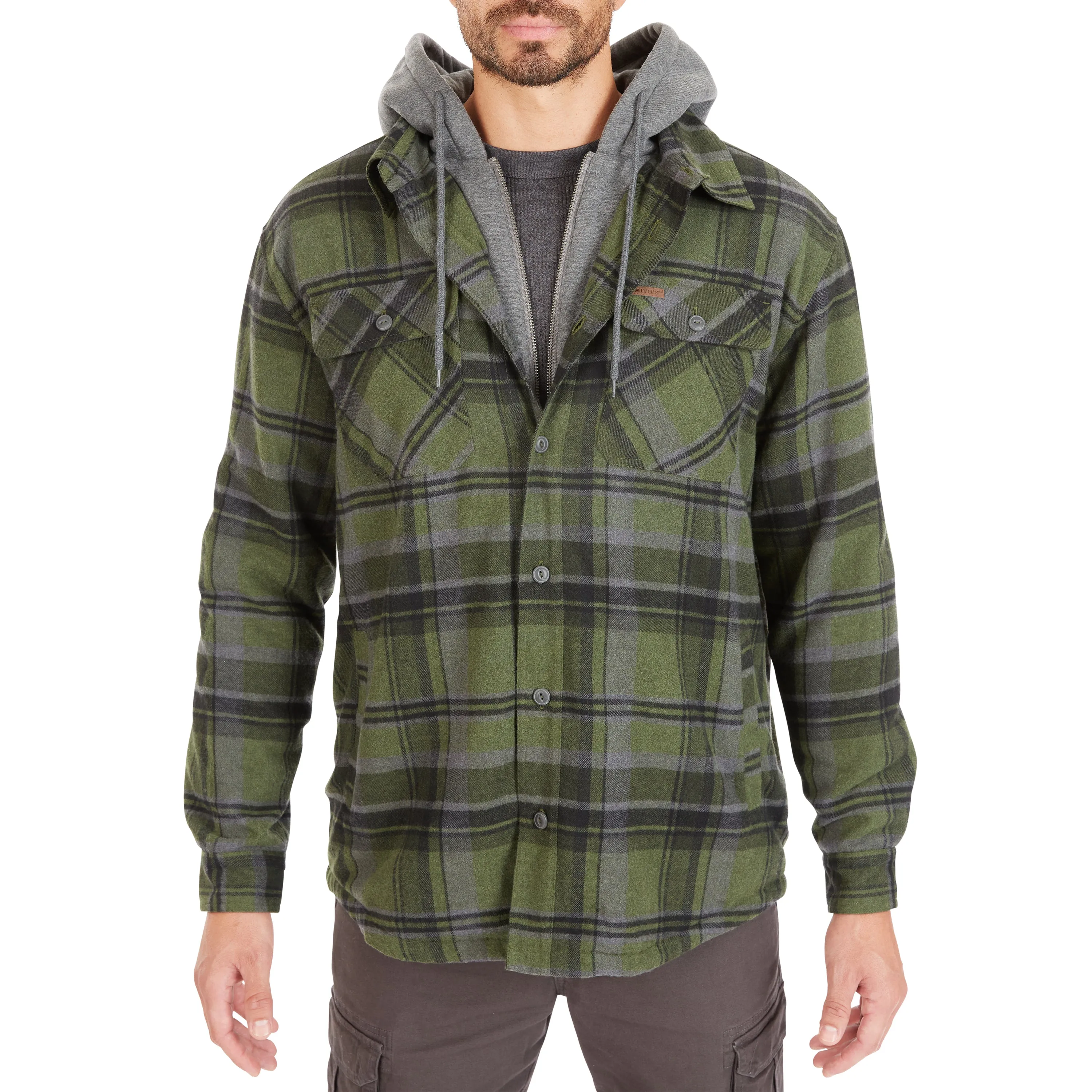 SHERPA-LINED HOODED FLANNEL SHIRT-JACKET