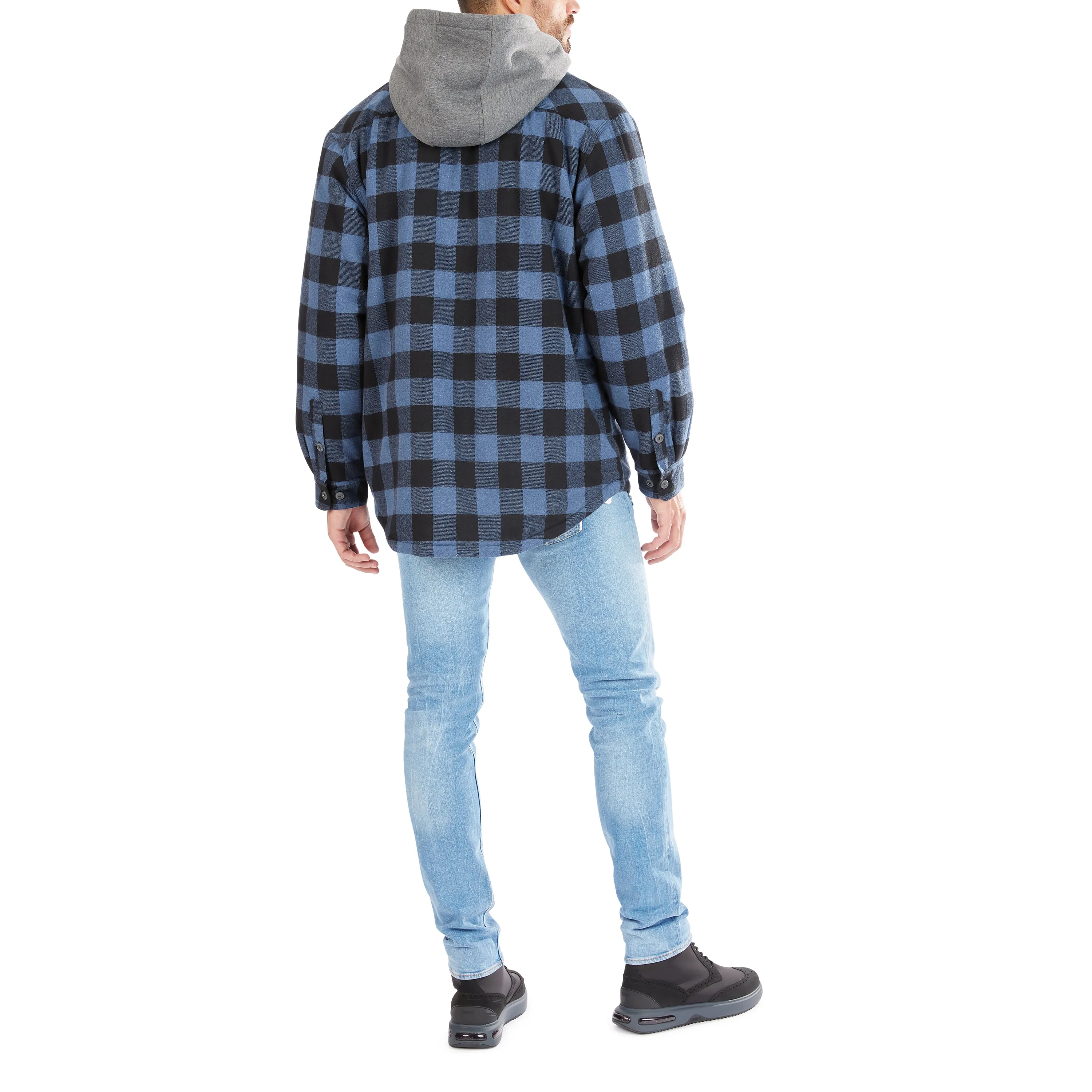 SHERPA-LINED HOODED FLANNEL SHIRT-JACKET