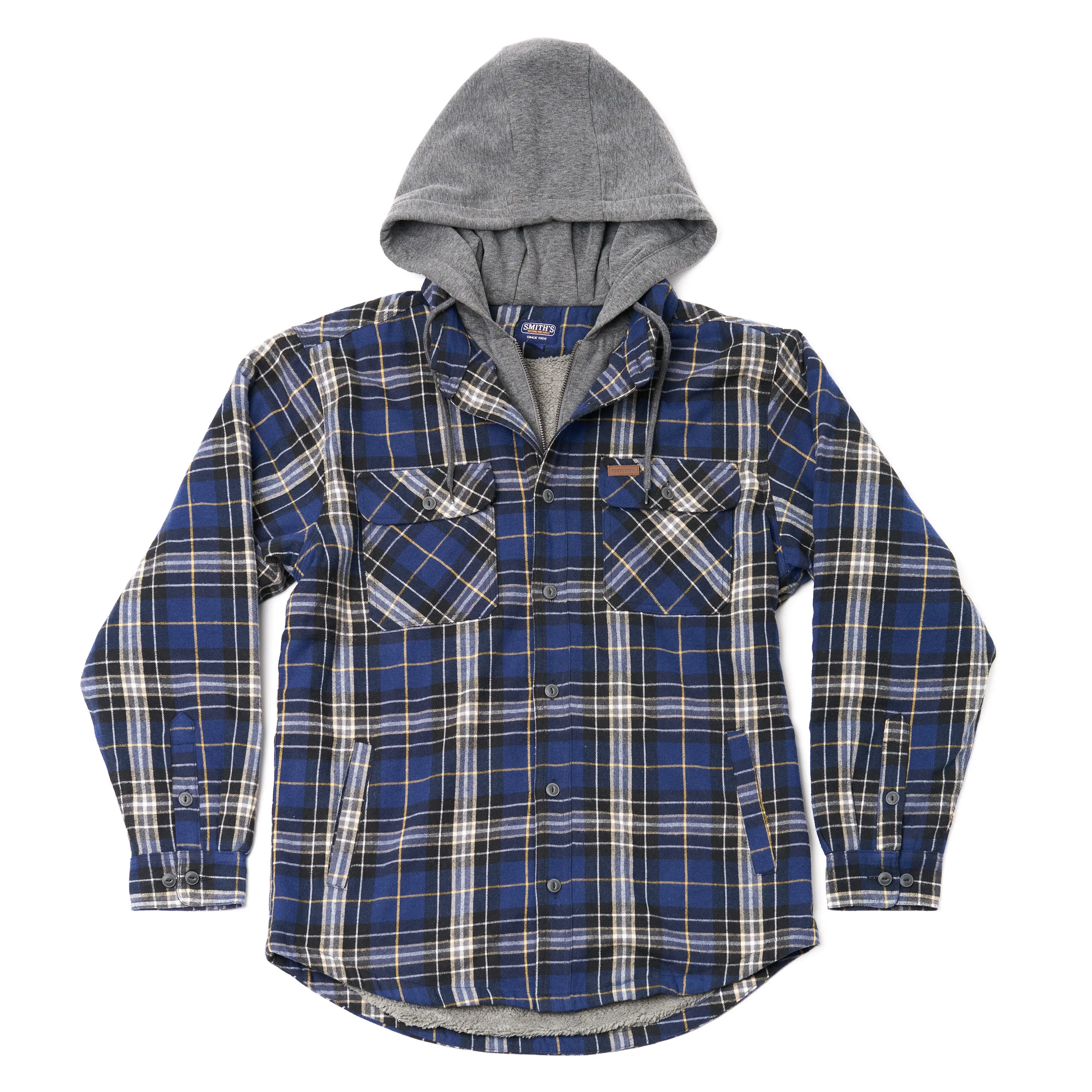 SHERPA-LINED HOODED FLANNEL SHIRT-JACKET