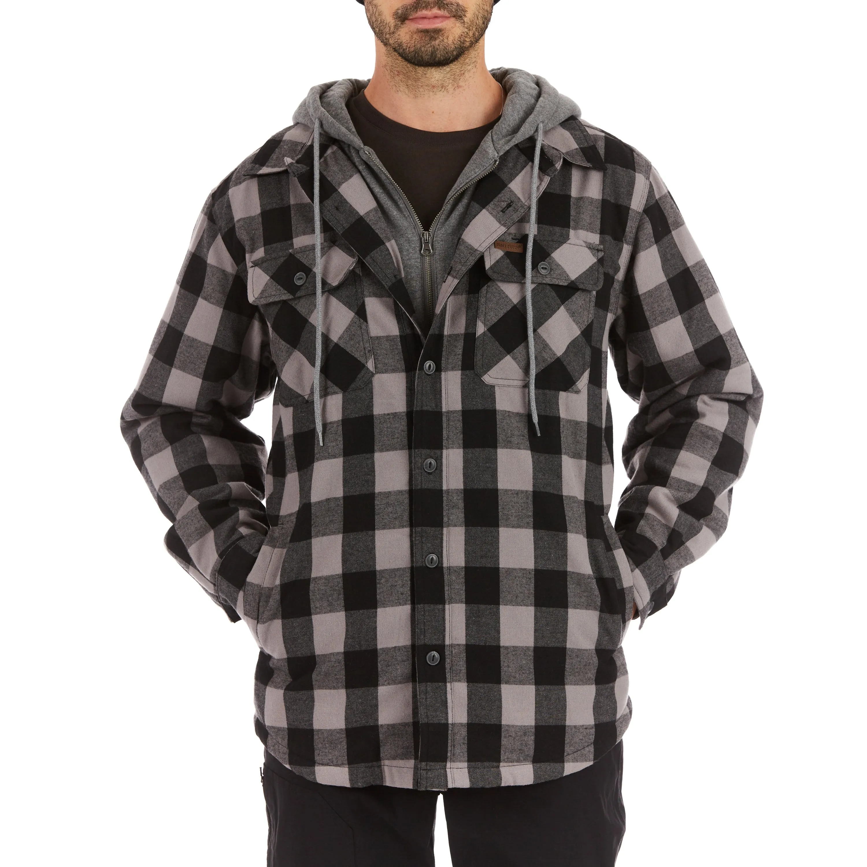 SHERPA-LINED HOODED FLANNEL SHIRT-JACKET