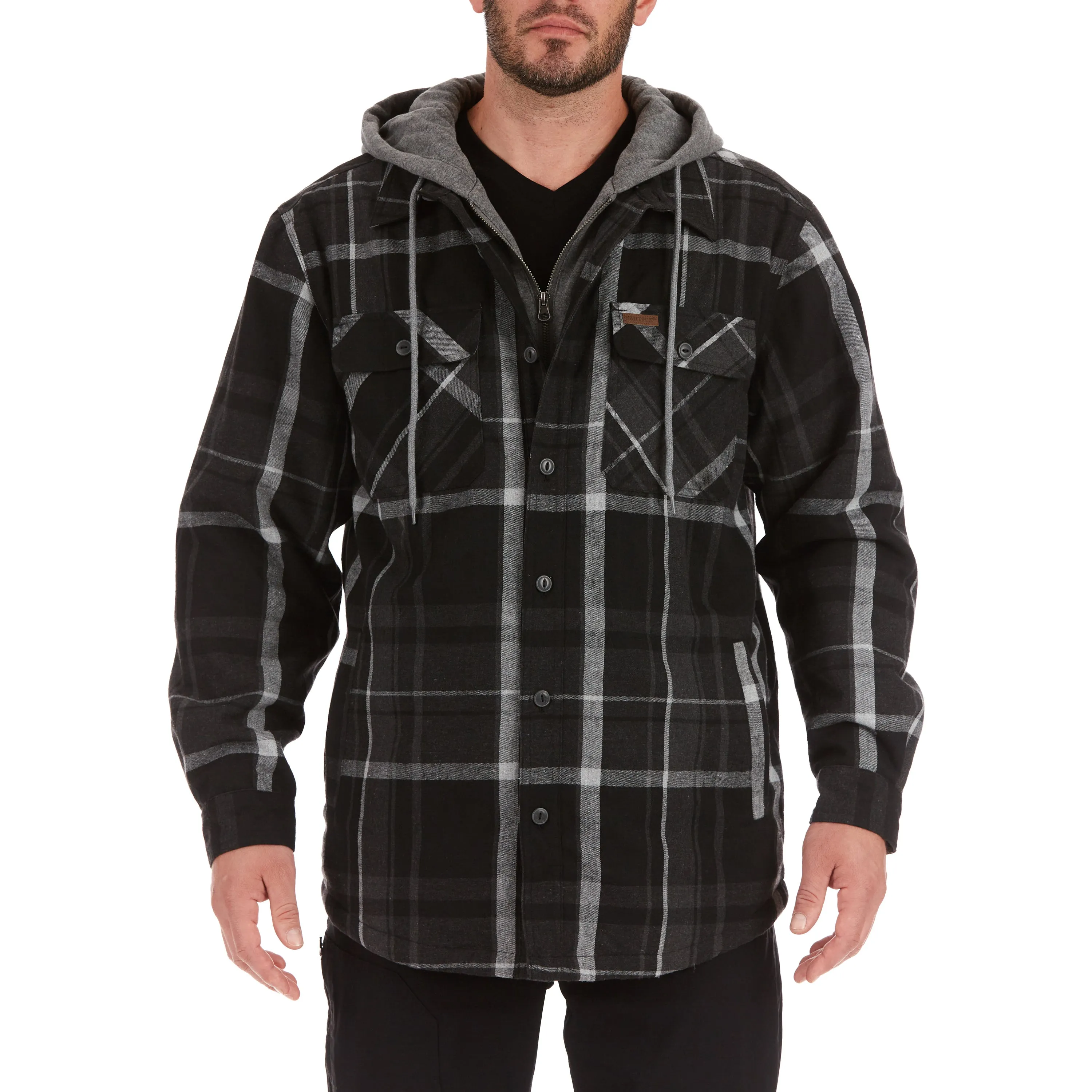 SHERPA-LINED HOODED FLANNEL SHIRT-JACKET