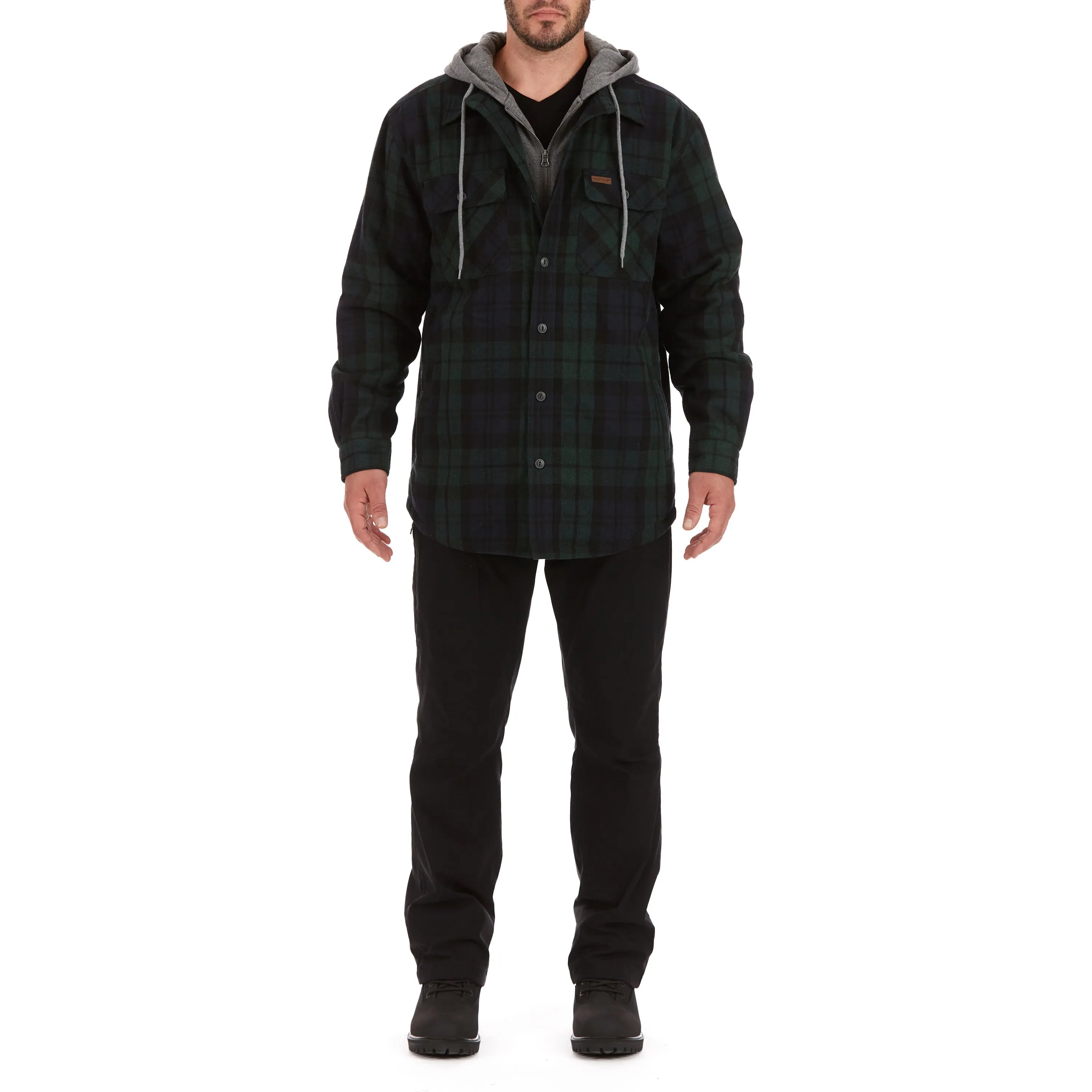 SHERPA-LINED HOODED FLANNEL SHIRT-JACKET