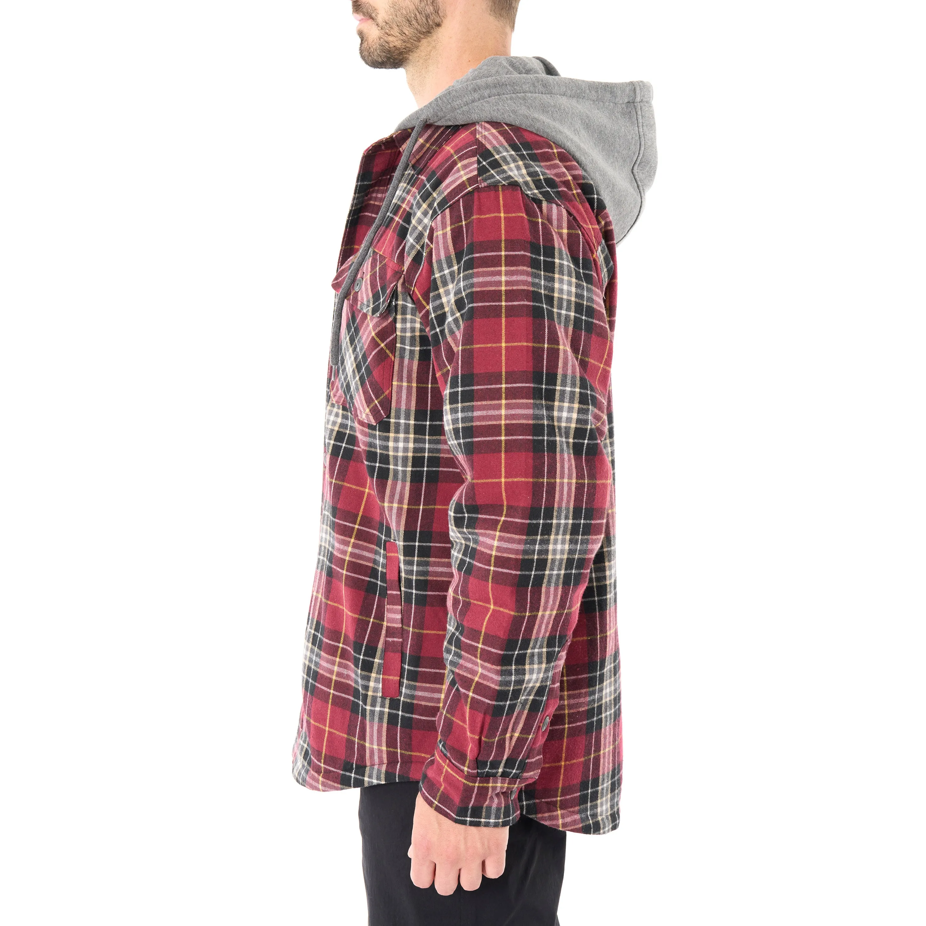 SHERPA-LINED HOODED FLANNEL SHIRT-JACKET