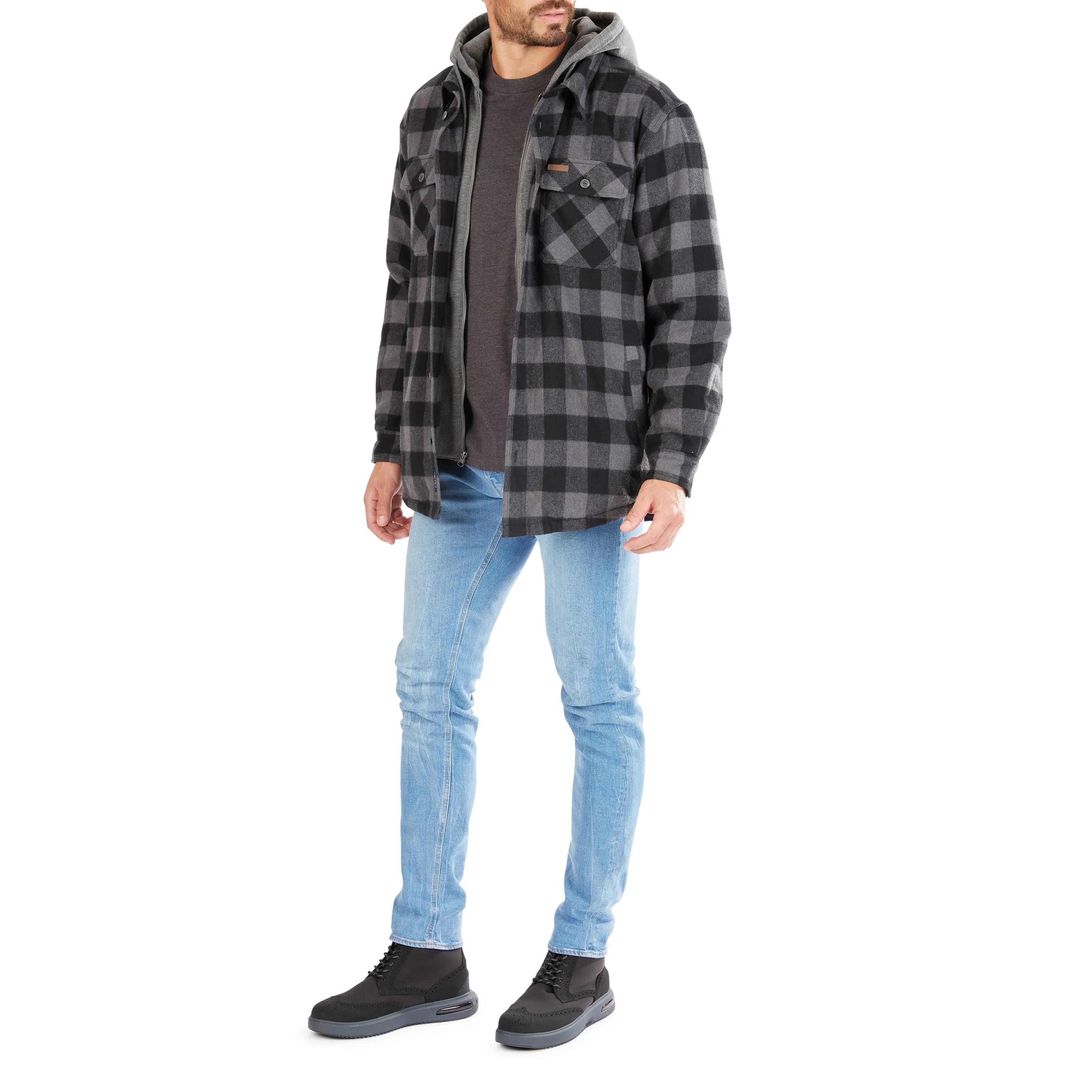 SHERPA-LINED HOODED FLANNEL SHIRT-JACKET