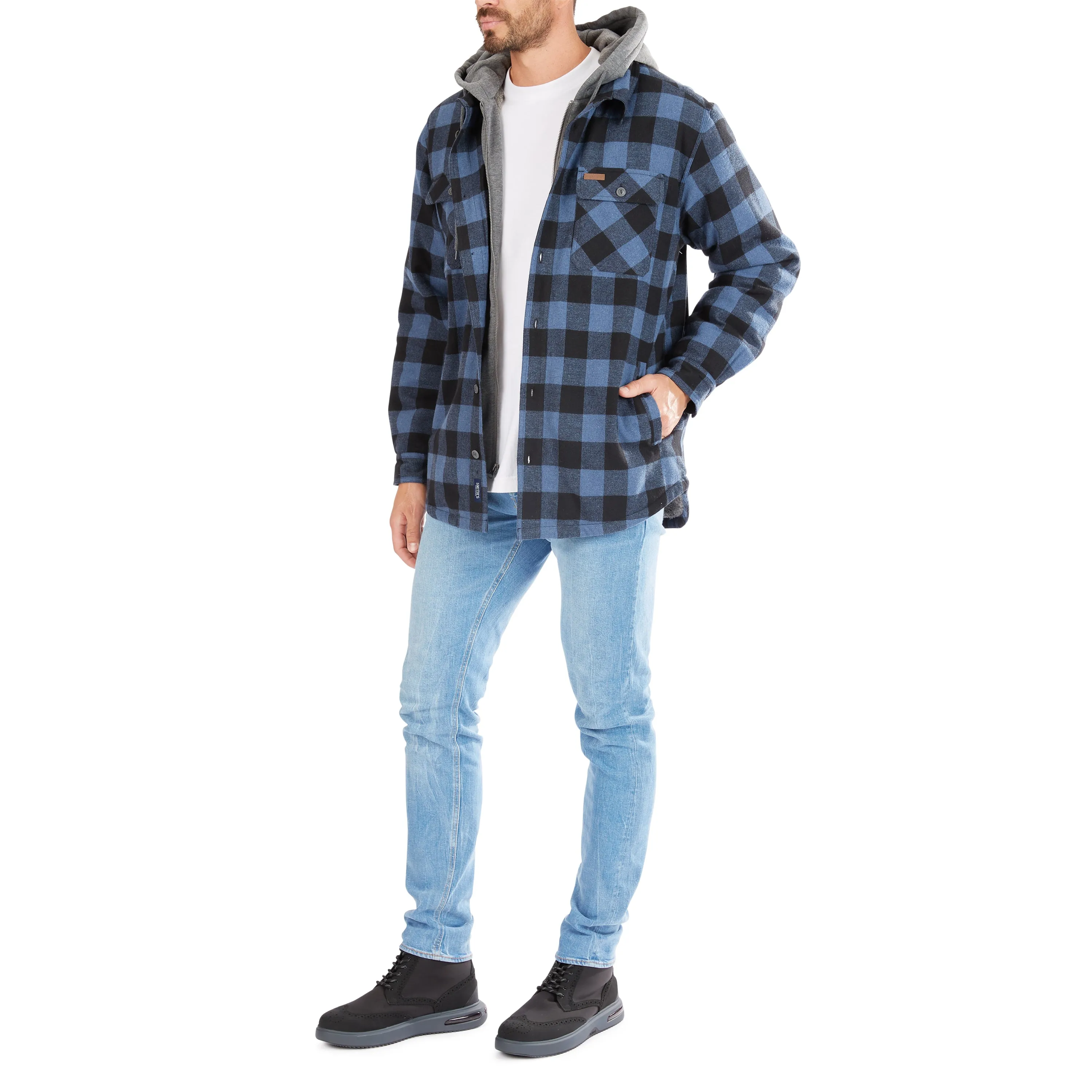 SHERPA-LINED HOODED FLANNEL SHIRT-JACKET