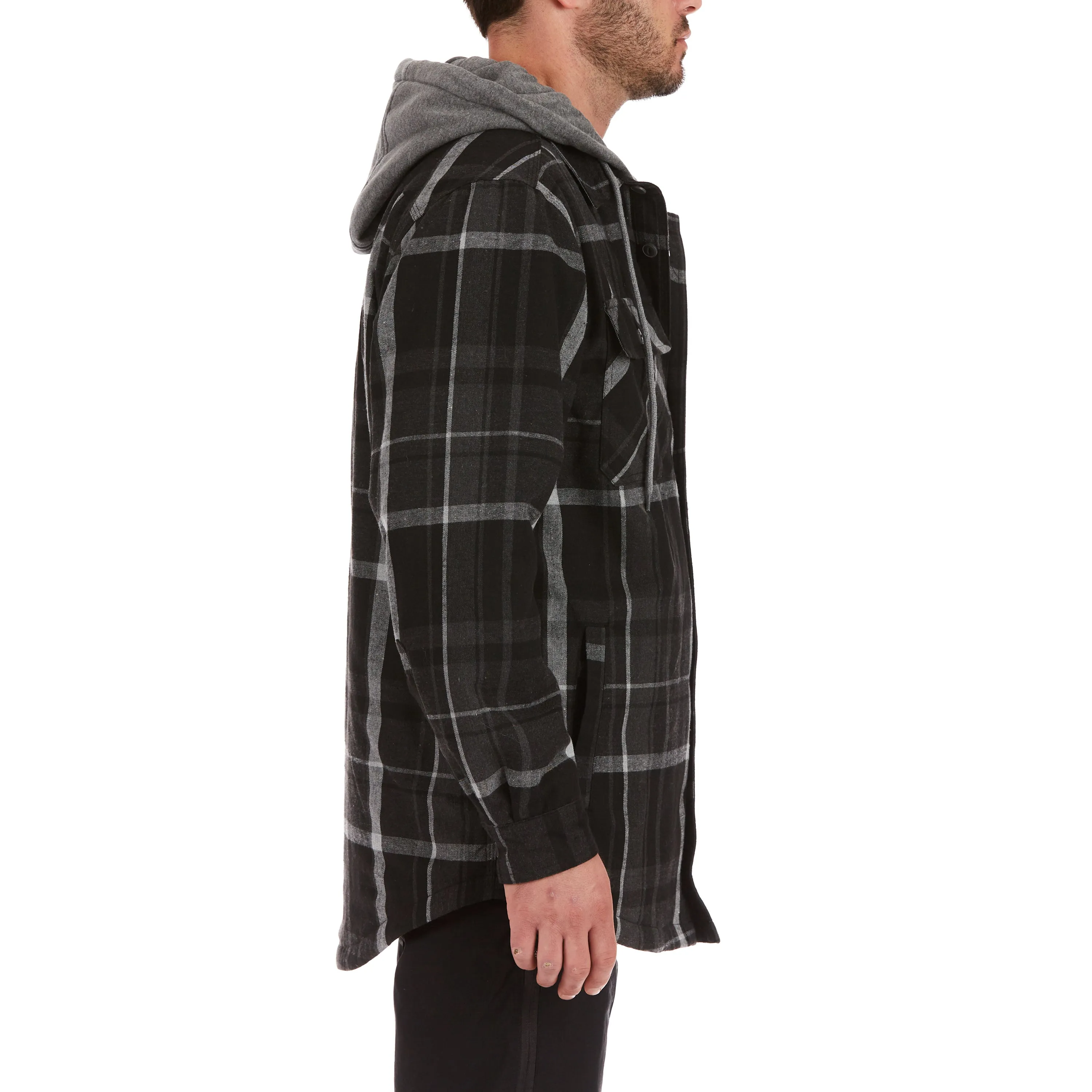 SHERPA-LINED HOODED FLANNEL SHIRT-JACKET