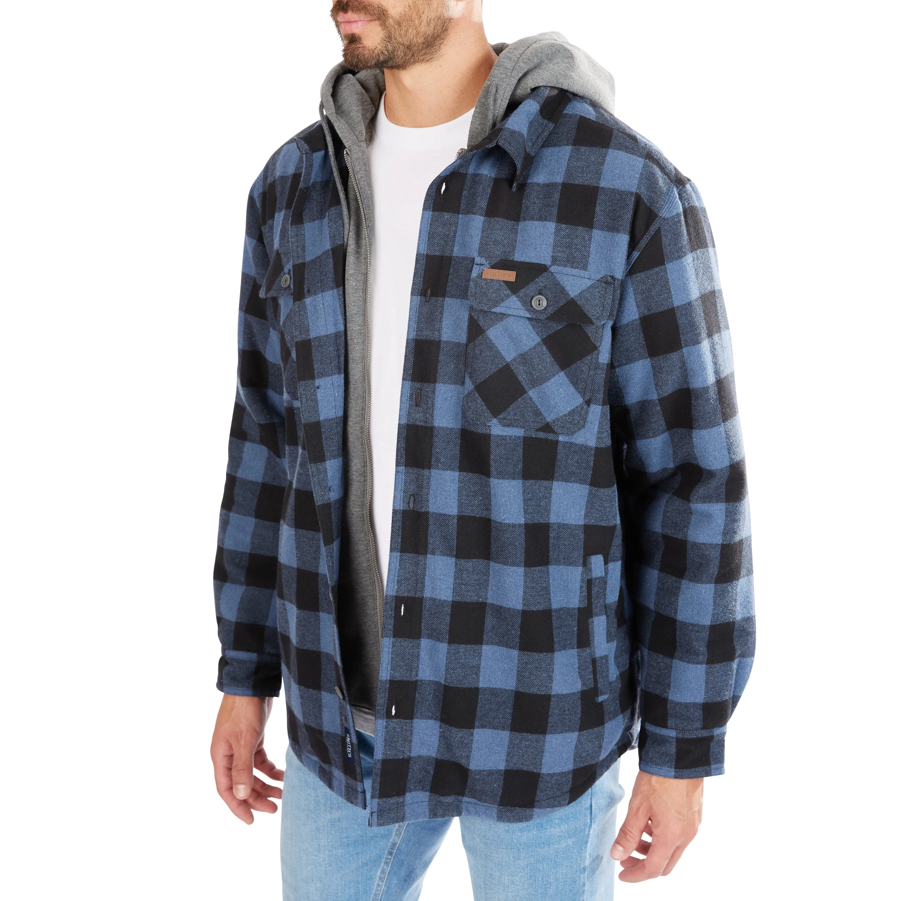 SHERPA-LINED HOODED FLANNEL SHIRT-JACKET