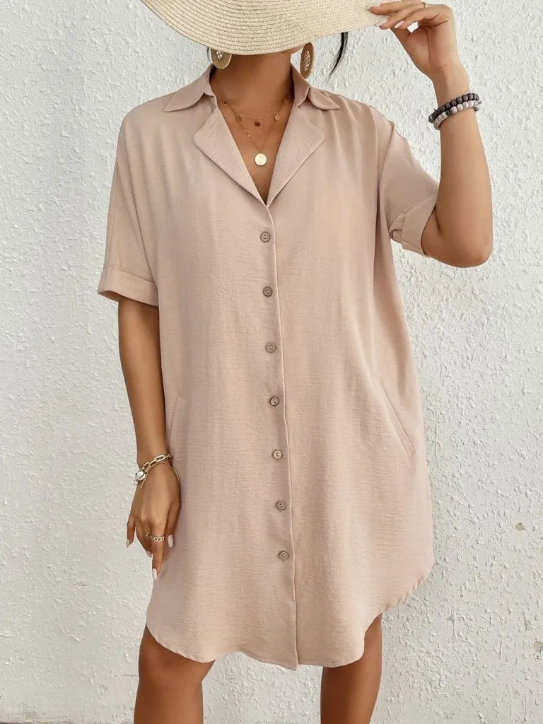 Solid Color White Button Up Cover Up Shirt