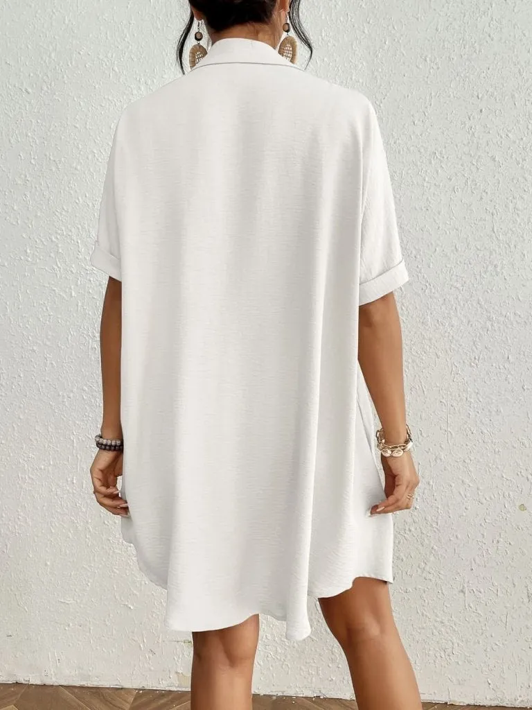 Solid Color White Button Up Cover Up Shirt