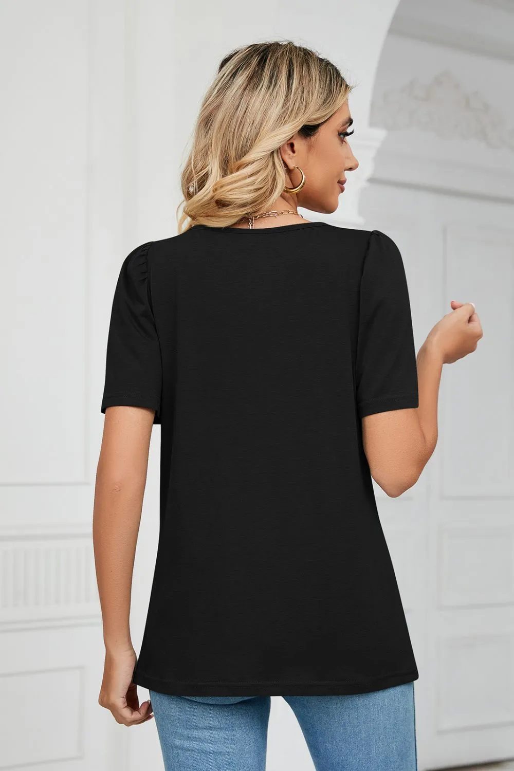 Square Neck Puff Sleeve T-Shirt