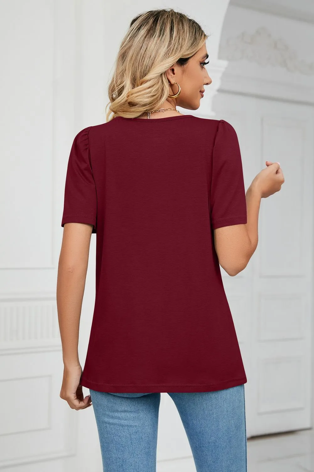 Square Neck Puff Sleeve T-Shirt