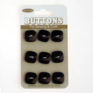 Sullivans Square Button 9pc, Black- 11mm