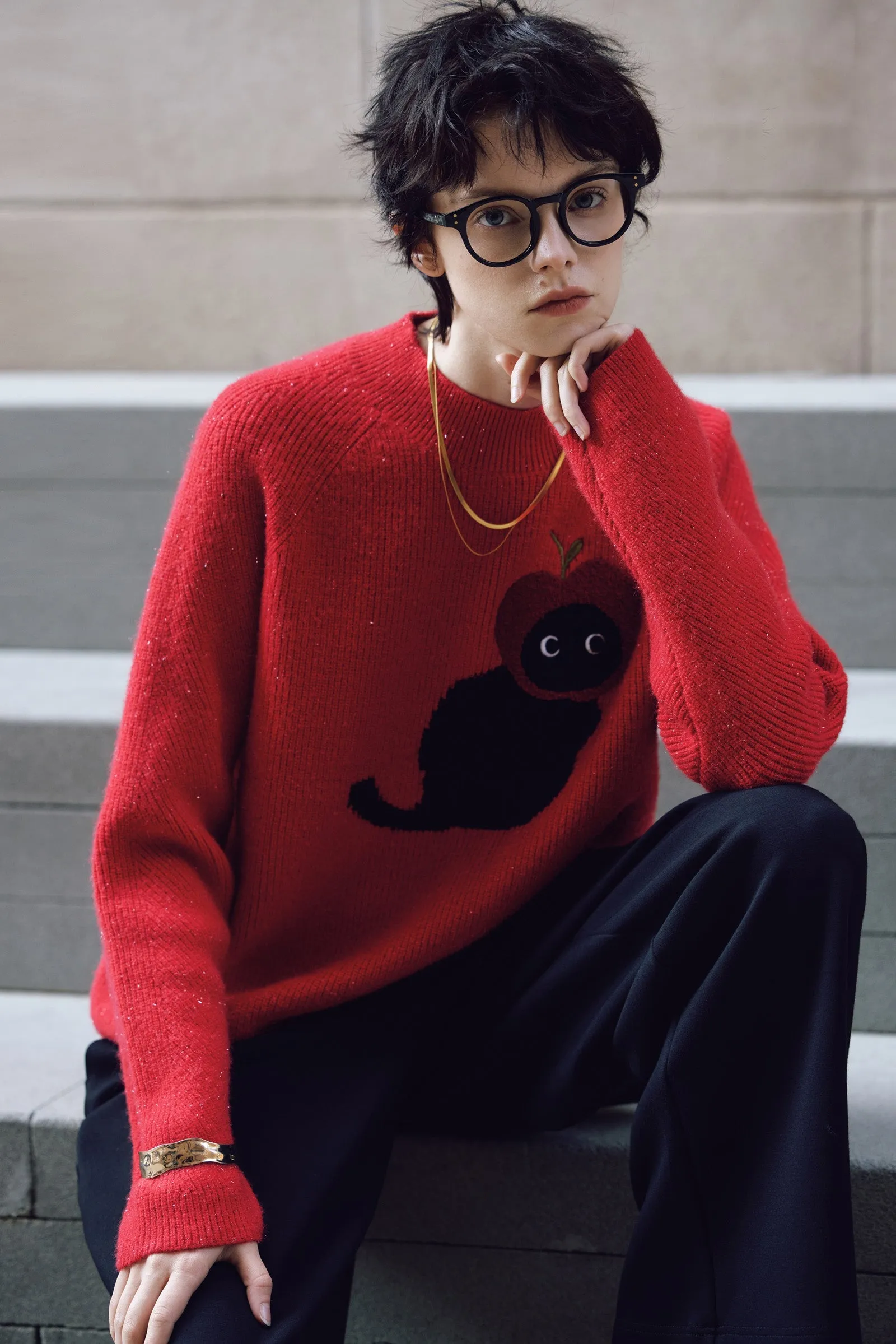 The LILY Cozy Cat Glitter Crewneck Sweater