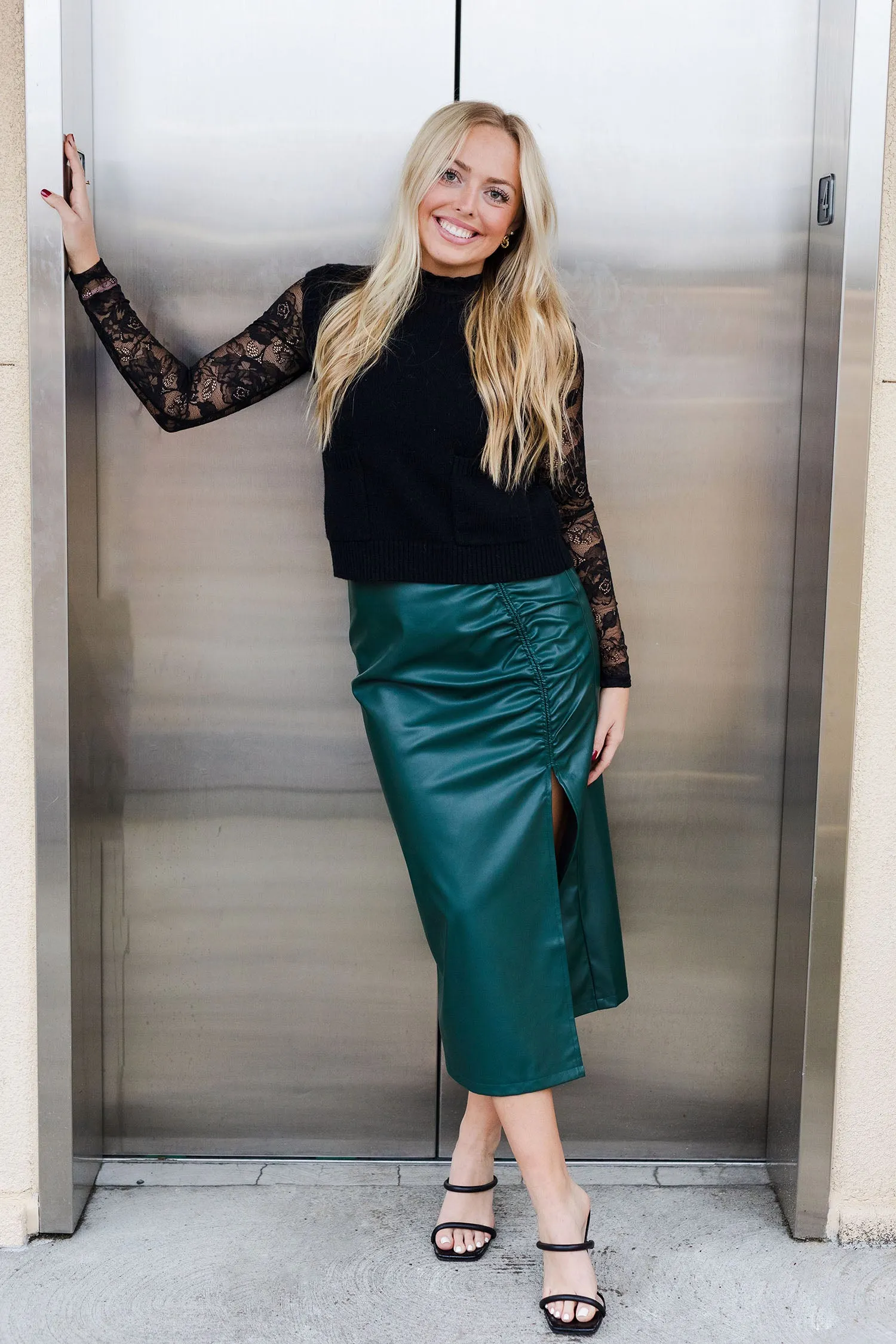 The Show Me The Money Faux Leather Midi Skirt