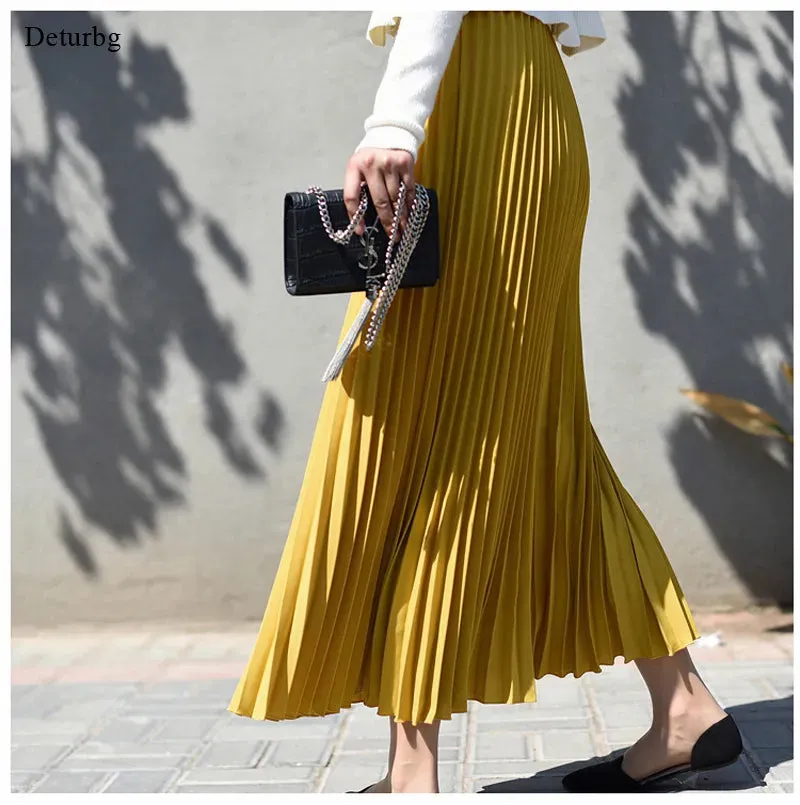 Vintage Pleated Midi Long Skirt