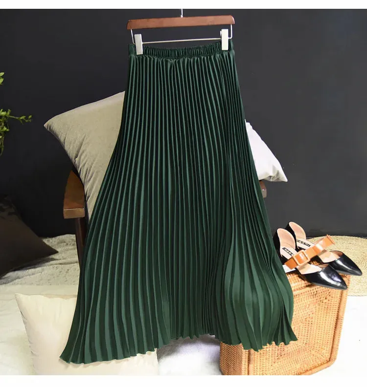 Vintage Pleated Midi Long Skirt