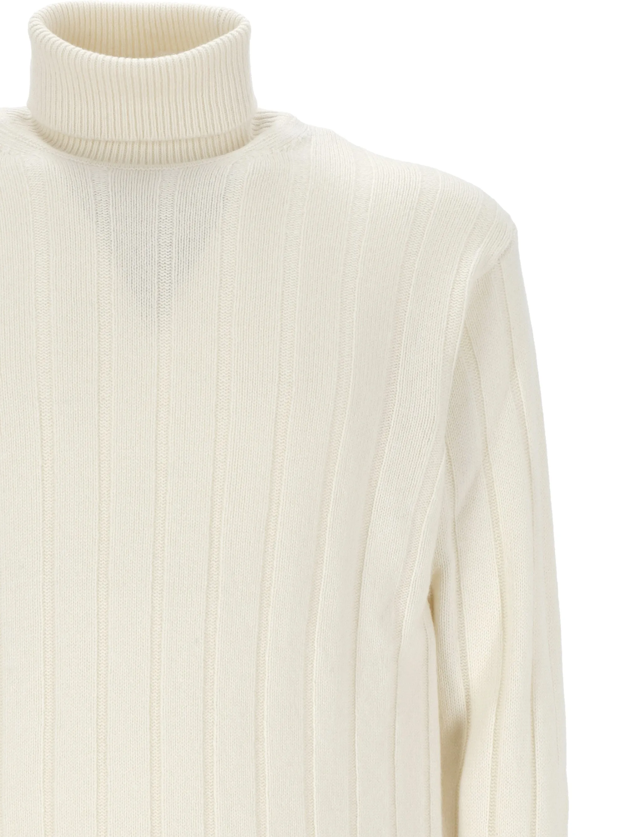 White Wool and Cashmere Roll Neck Sweater