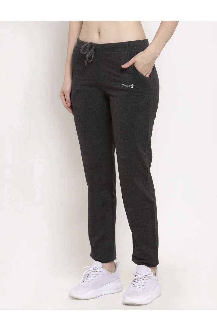 Women Dark Grey Solid Cotton Track Pant