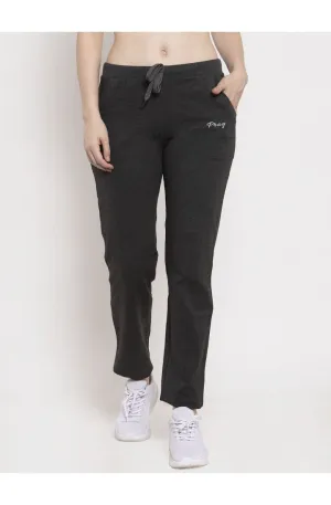 Women Dark Grey Solid Cotton Track Pant