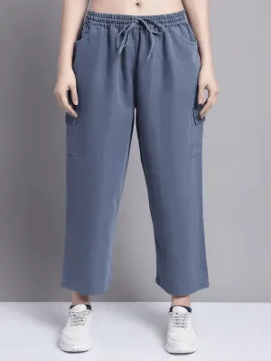 Women Grey multi pocket denim finish Culottes cargo cotton Pant 28