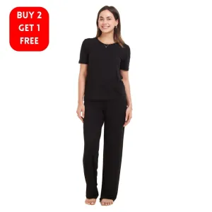 Women summer pajama set Black shirt   Pants