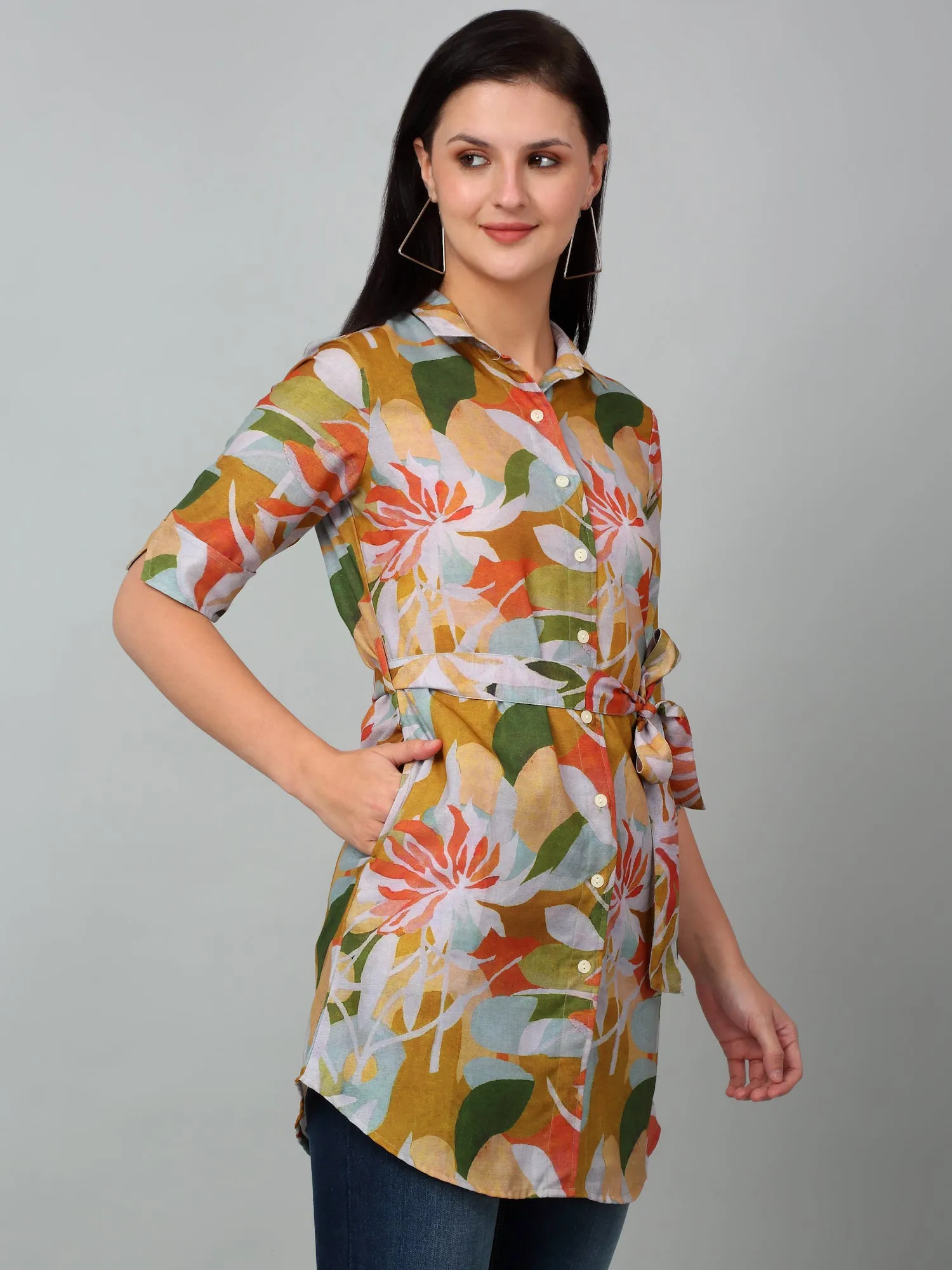 Women's Casual  Multi Color Floral Print Spread Collar Top