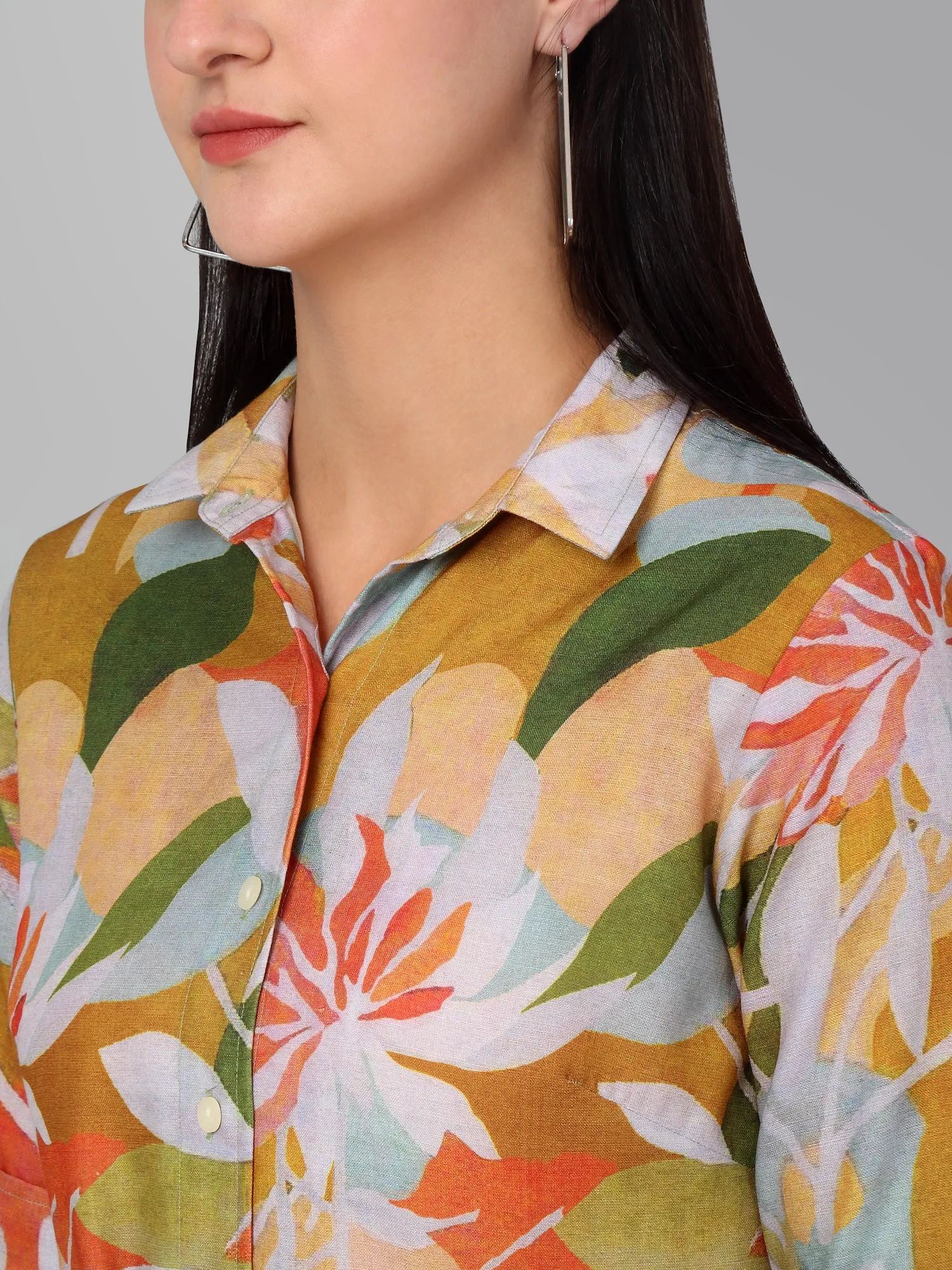 Women's Casual  Multi Color Floral Print Spread Collar Top