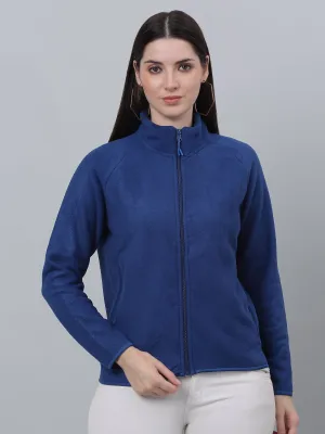 Women's Casual  Royal Blue Raglan Full Sleeve Zipthru  Fleece Sweatshirt