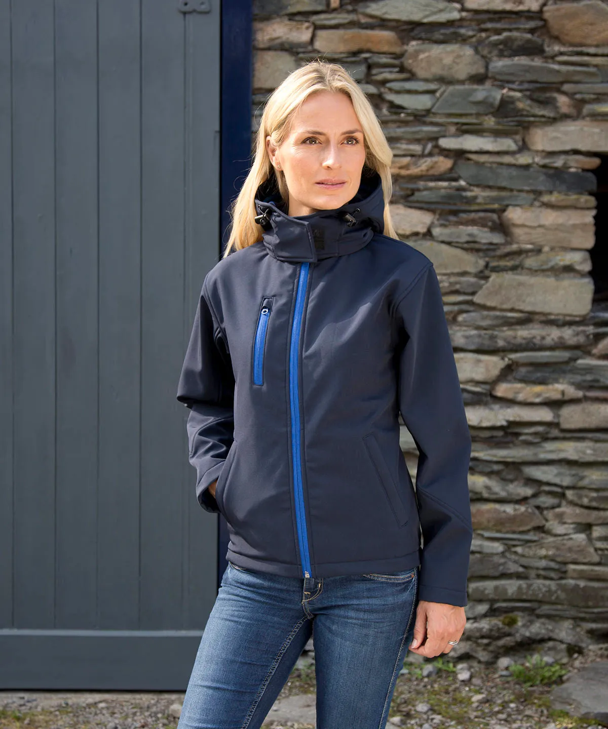 Womens Core TX performance hooded softshell jacket | Black/Grey